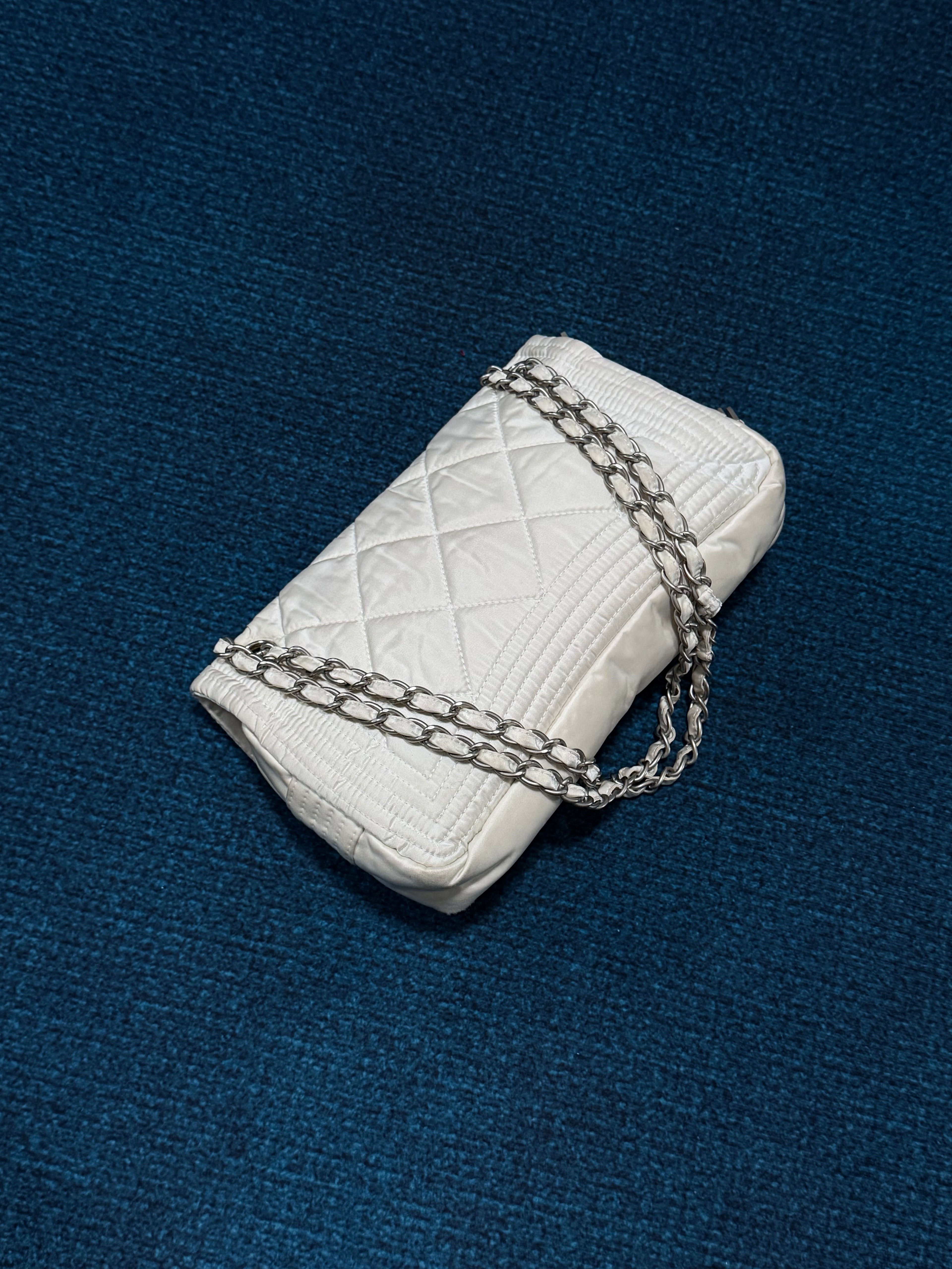 Chanel 2005 White Nylon Ski Sport Flap Shoulder Bag