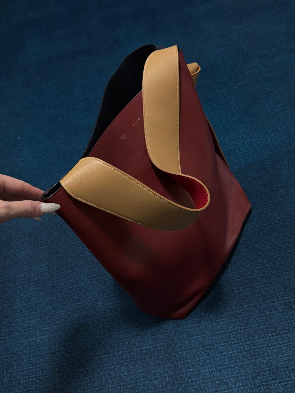 Celine Red/Blue Smooth Leather Cabas Twisted Tote Bag with Matching Pouch