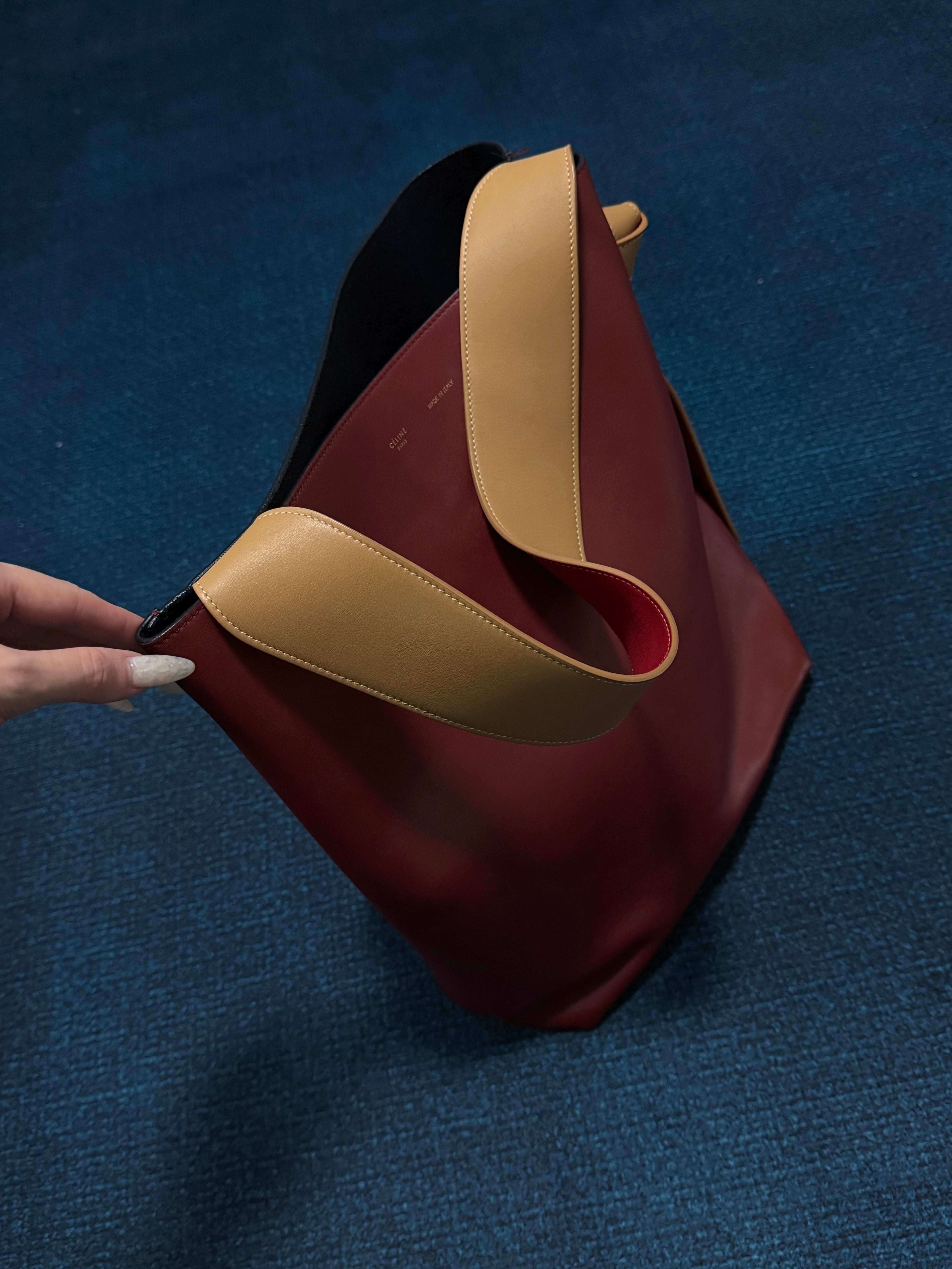 Celine Red/Blue Smooth Leather Cabas Twisted Tote Bag with Matching Pouch