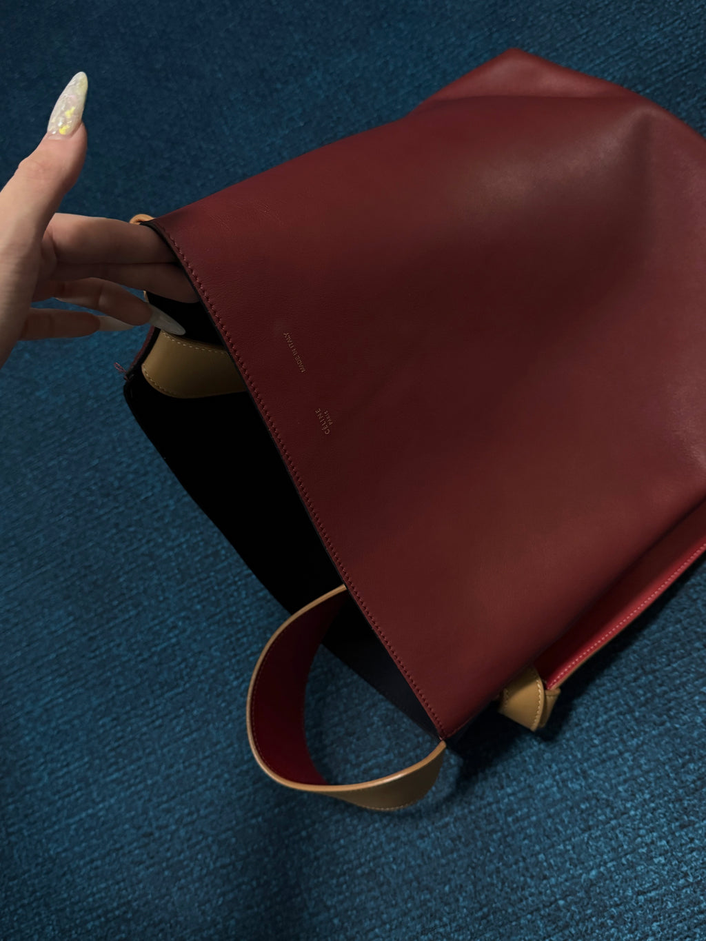 Celine Red/Blue Smooth Leather Cabas Twisted Tote Bag with Matching Pouch