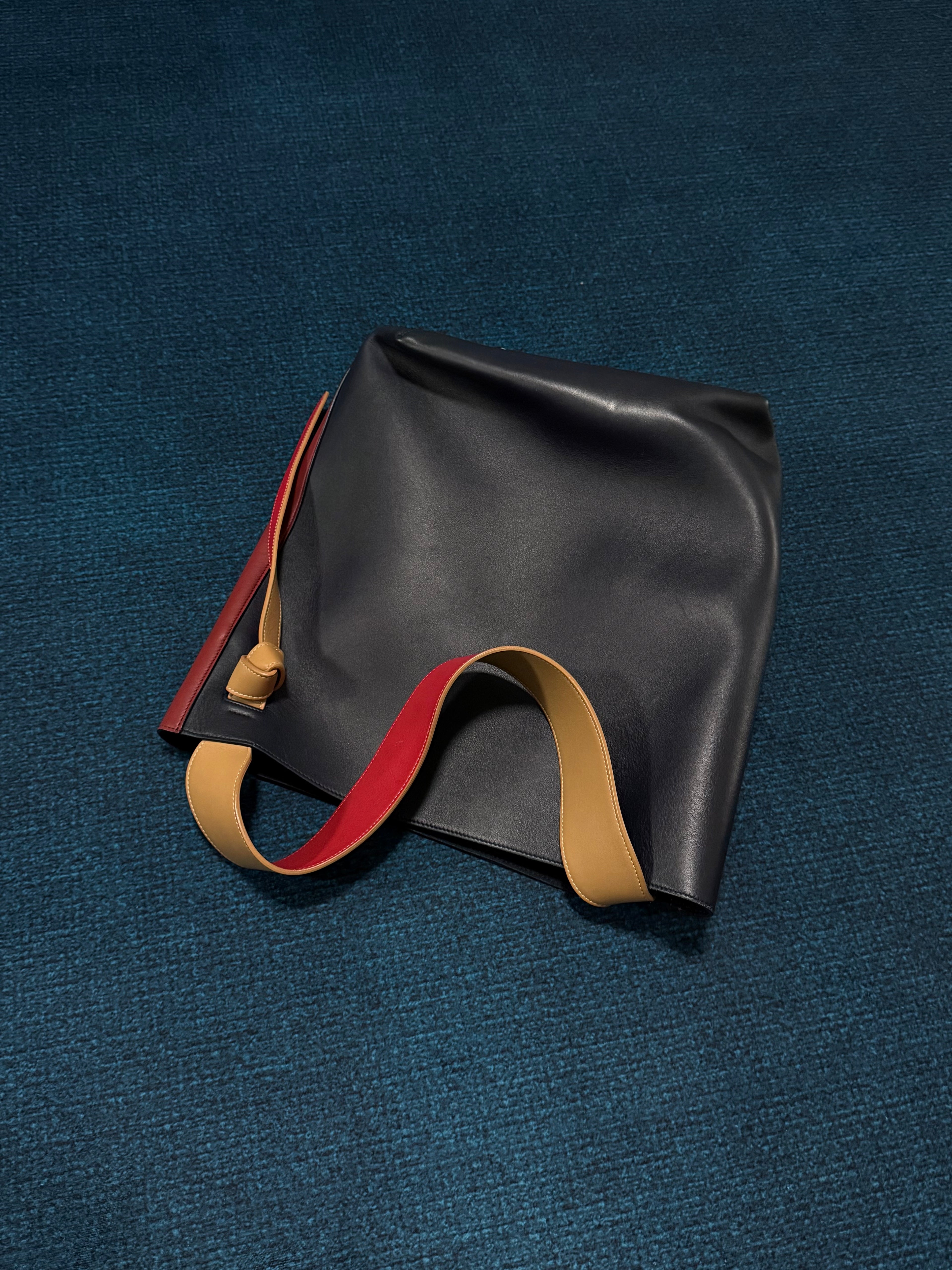 Celine Red/Blue Smooth Leather Cabas Twisted Tote Bag with Matching Pouch