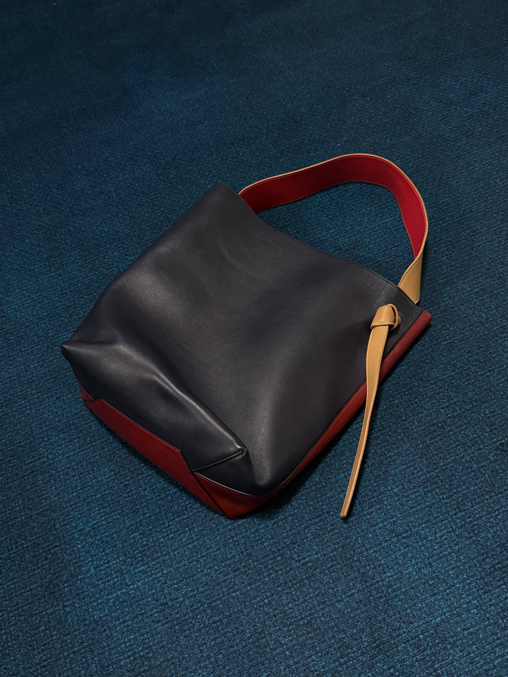 Celine Red/Blue Smooth Leather Cabas Twisted Tote Bag with Matching Pouch