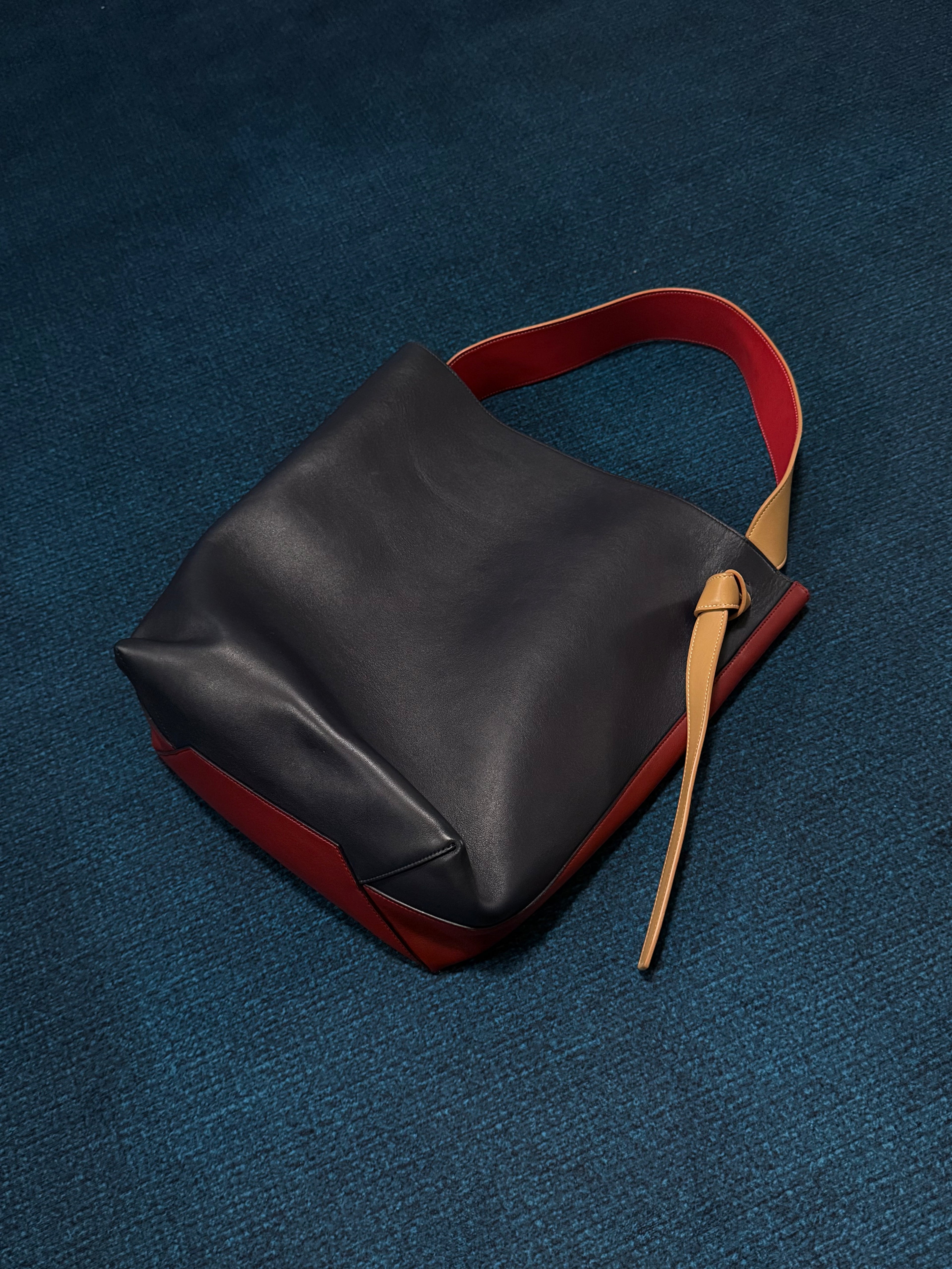 Celine Red/Blue Smooth Leather Cabas Twisted Tote Bag with Matching Pouch