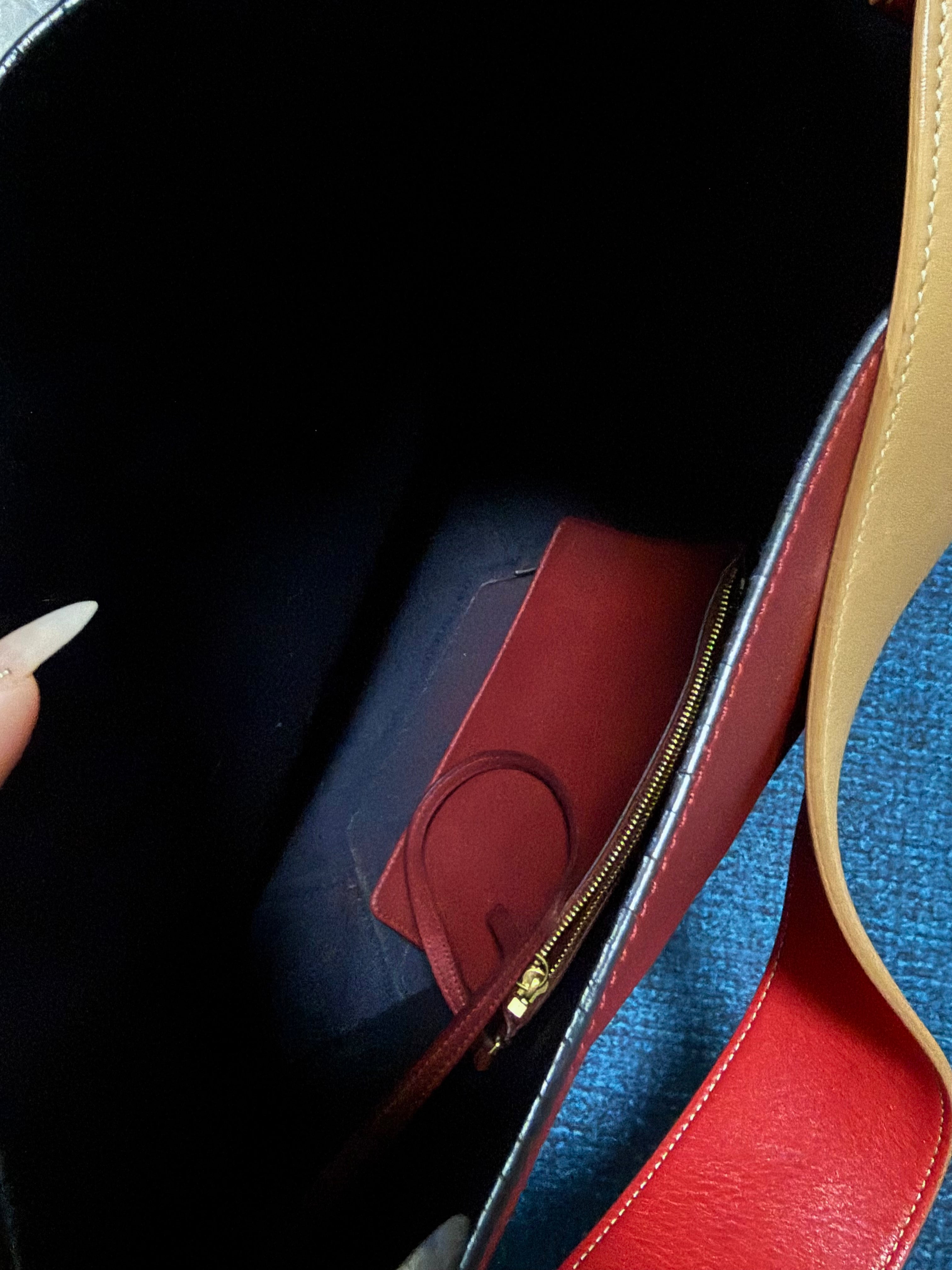 Celine Red/Blue Smooth Leather Cabas Twisted Tote Bag with Matching Pouch
