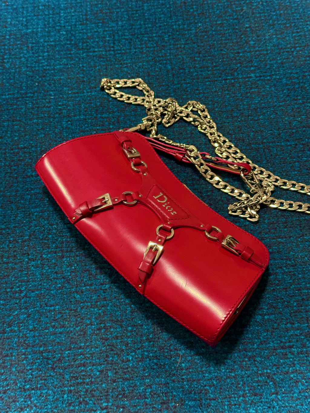 Christian Dior Red Leather Bondage Bag