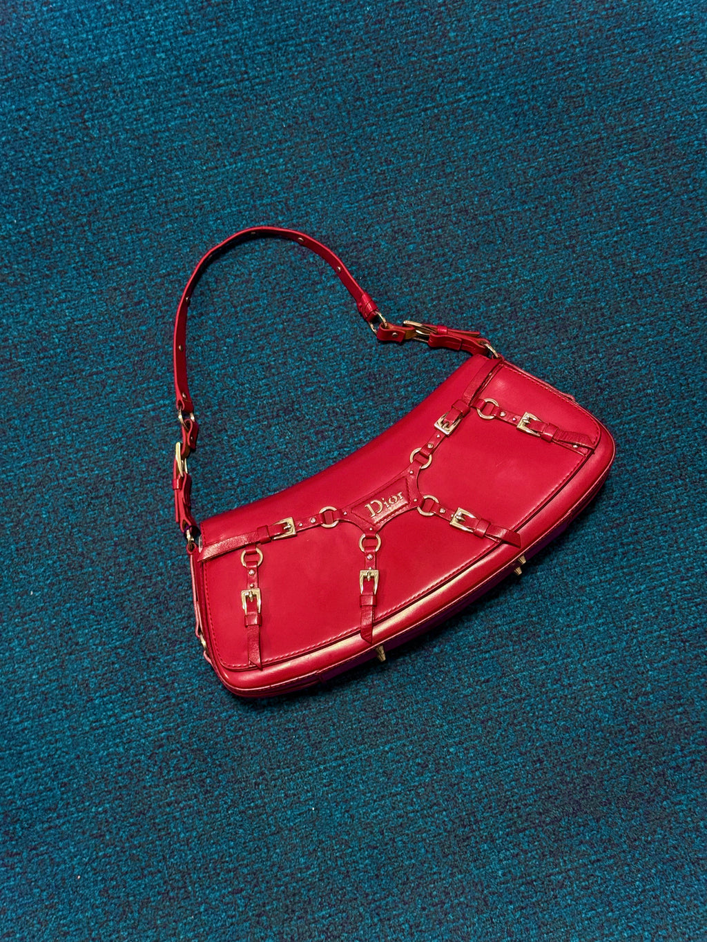 Christian Dior Red Leather Bondage Bag