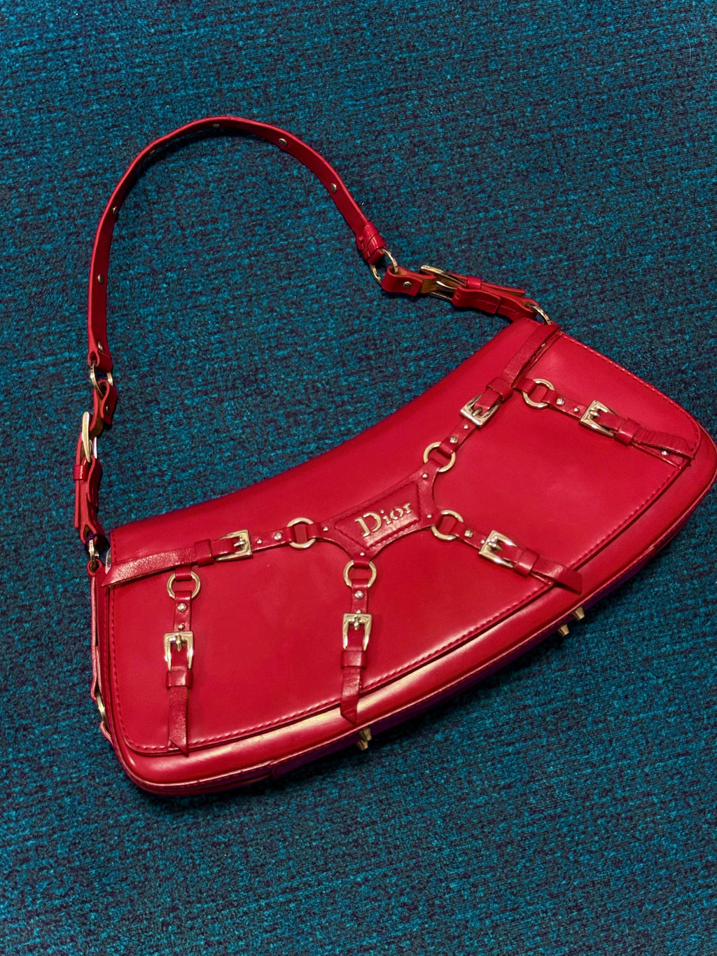 Christian Dior Red Leather Bondage Bag