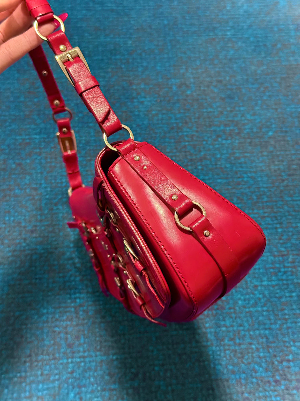 Christian Dior Red Leather Bondage Bag