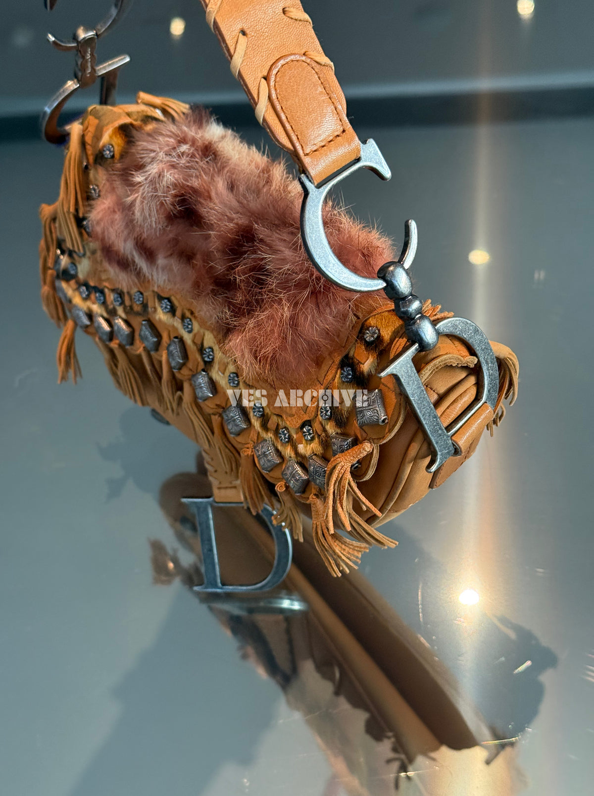 Dior Limited Edition Fur Saddle Bag with Badge Details