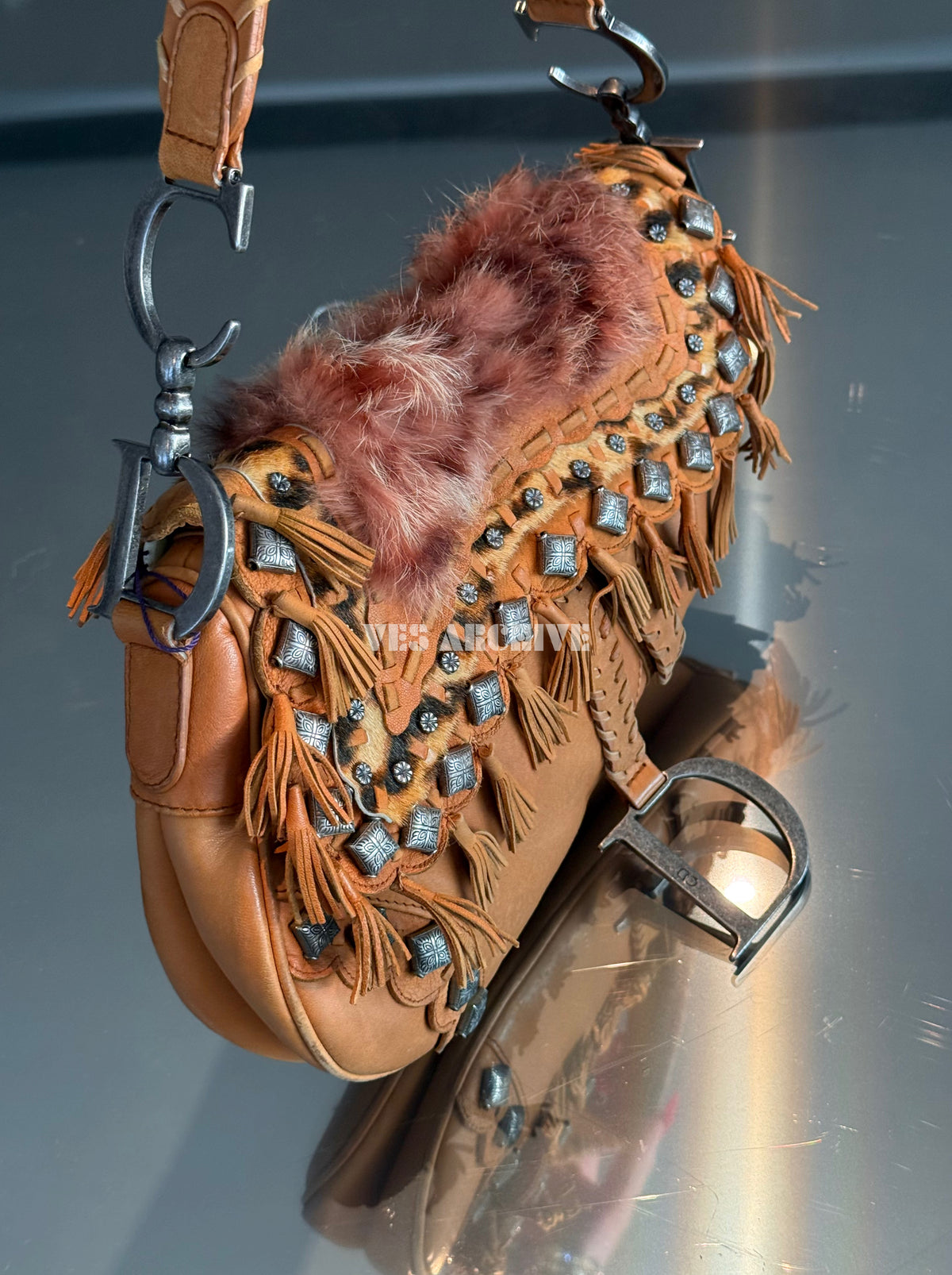 Dior Limited Edition Fur Saddle Bag with Badge Details