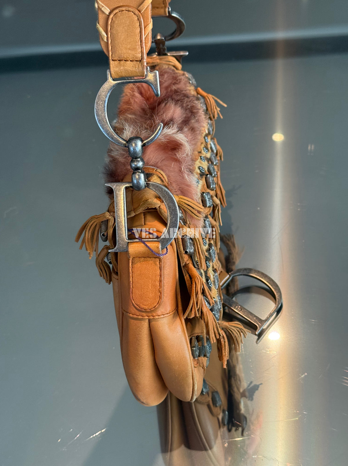 Dior Limited Edition Fur Saddle Bag with Badge Details