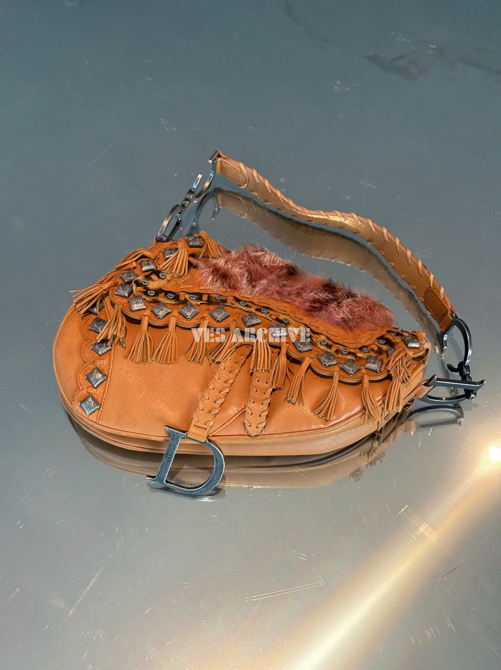 Dior Limited Edition Fur Saddle Bag with Badge Details
