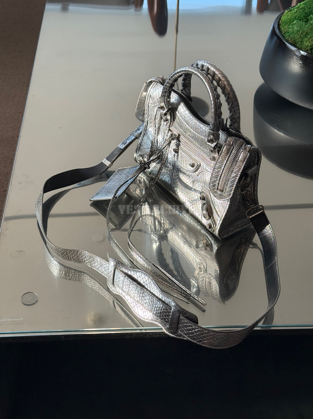 Balenciaga Mini Le City Bag in Silver Snakeskin