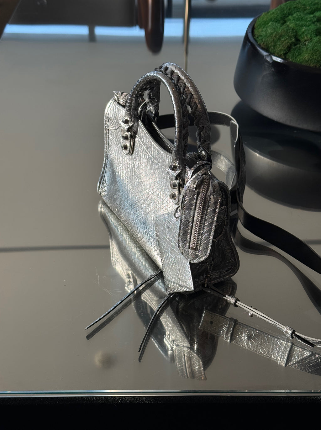 Balenciaga Mini Le City Bag in Silver Snakeskin