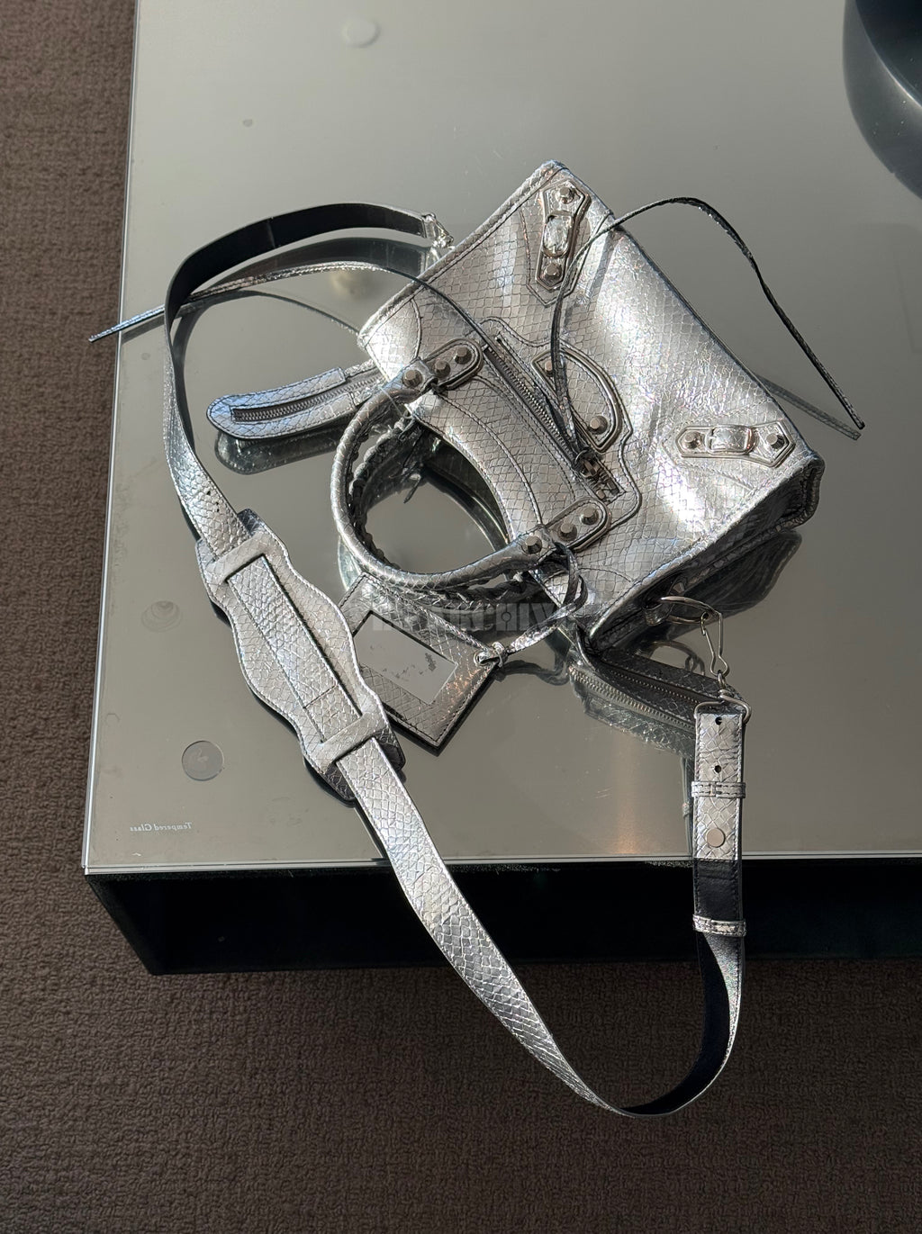 Balenciaga Mini Le City Bag in Silver Snakeskin