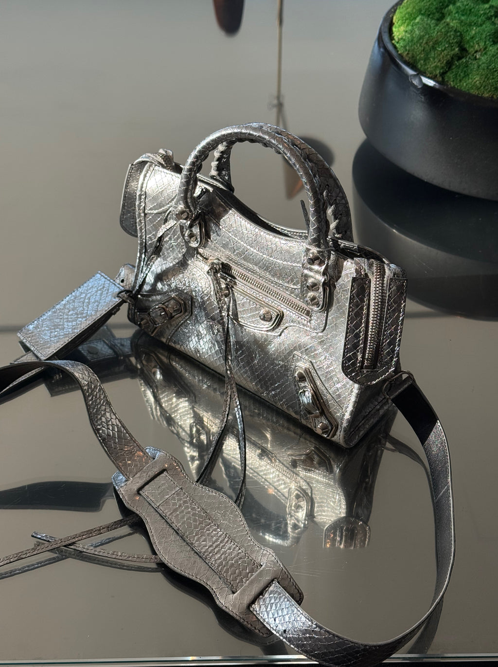 Balenciaga Mini Le City Bag in Silver Snakeskin