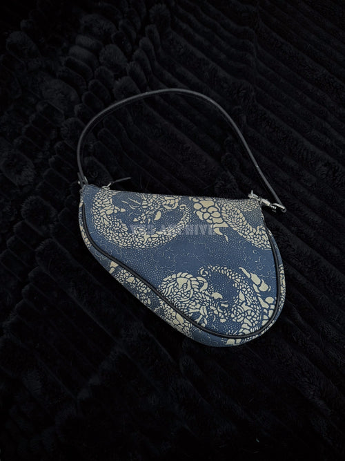 Christian Dior Blue Dragon Print Mini Saddle Bag