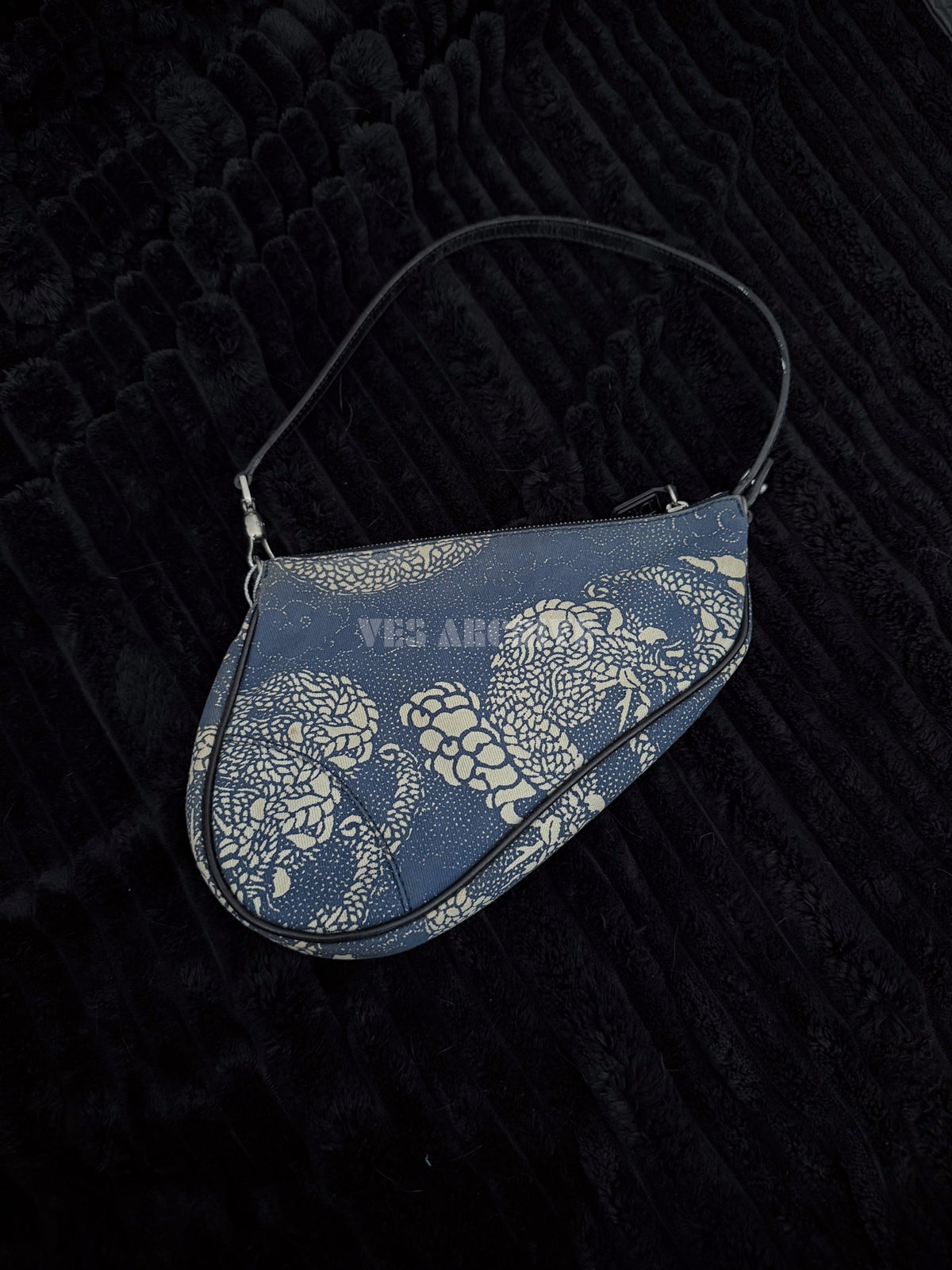Christian Dior Blue Dragon Print Mini Saddle Bag