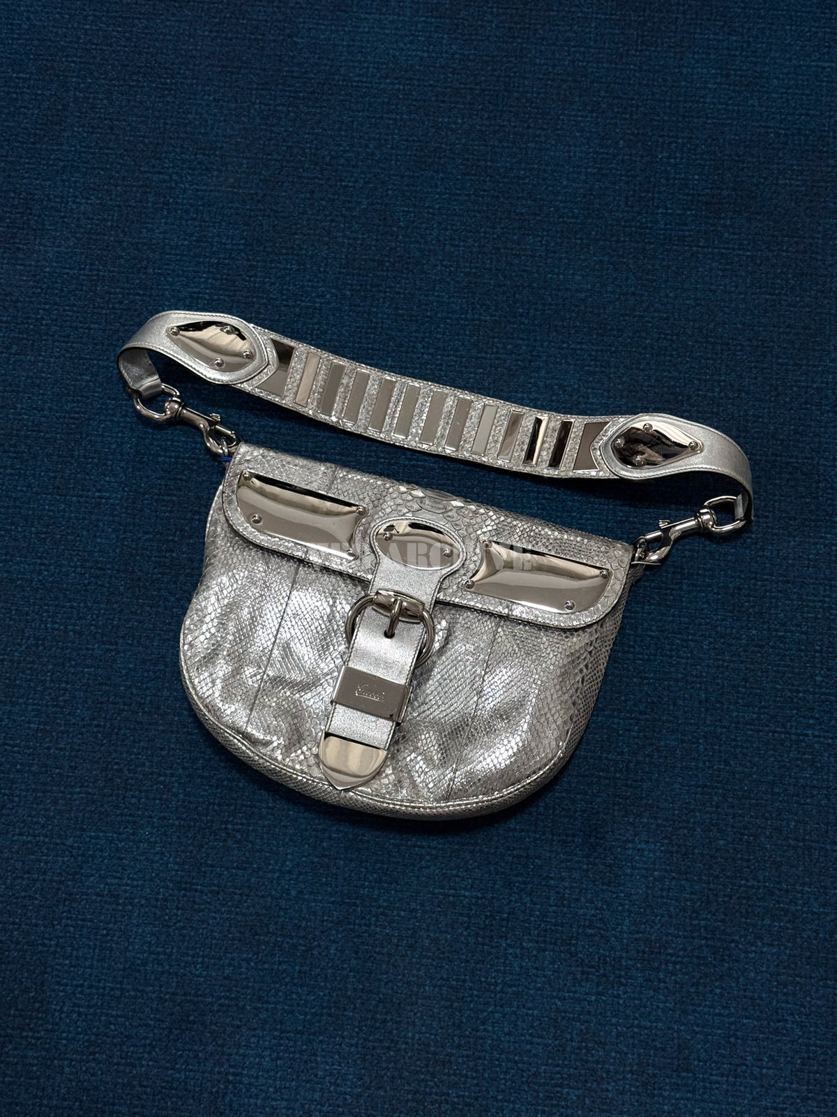 Gucci Romy Silver Snakeskin Shoulder Bag
