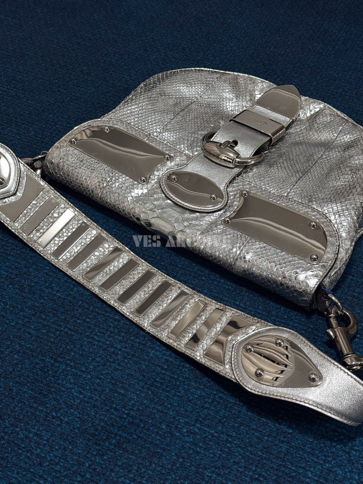 Gucci Romy Silver Snakeskin Shoulder Bag