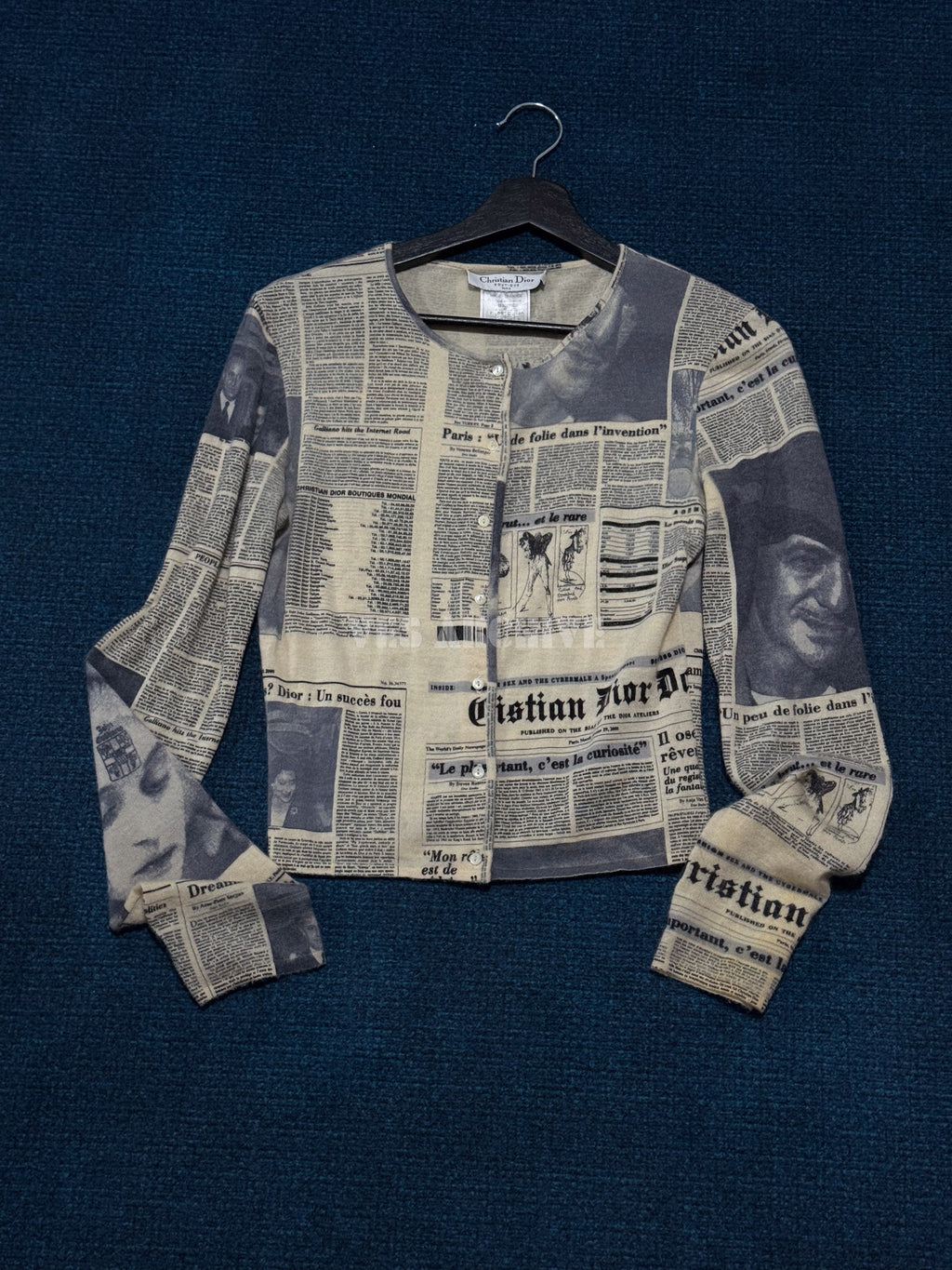 Dior Vintage by John Galliano Newspaper Print Wool Cardigan