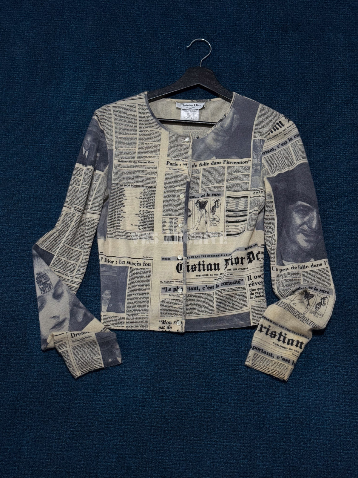 Dior Vintage by John Galliano Newspaper Print Wool Cardigan