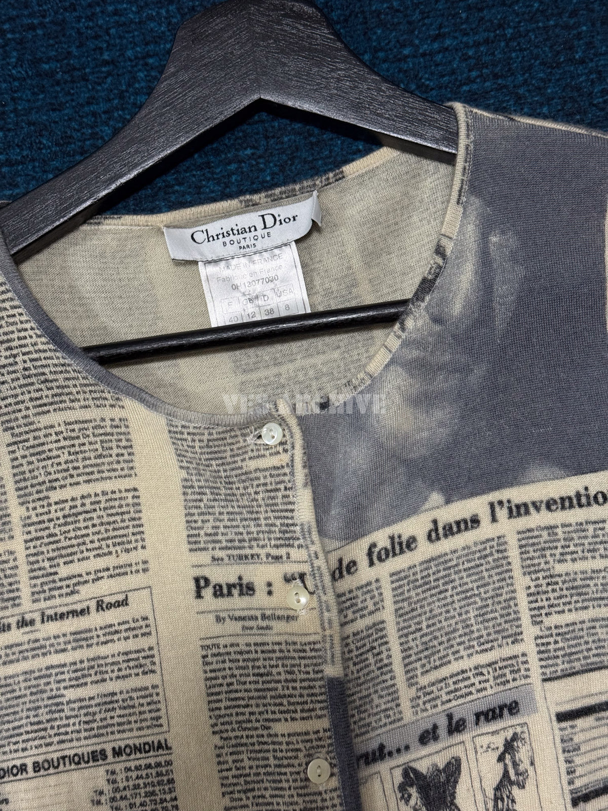 Dior Vintage by John Galliano Newspaper Print Wool Cardigan