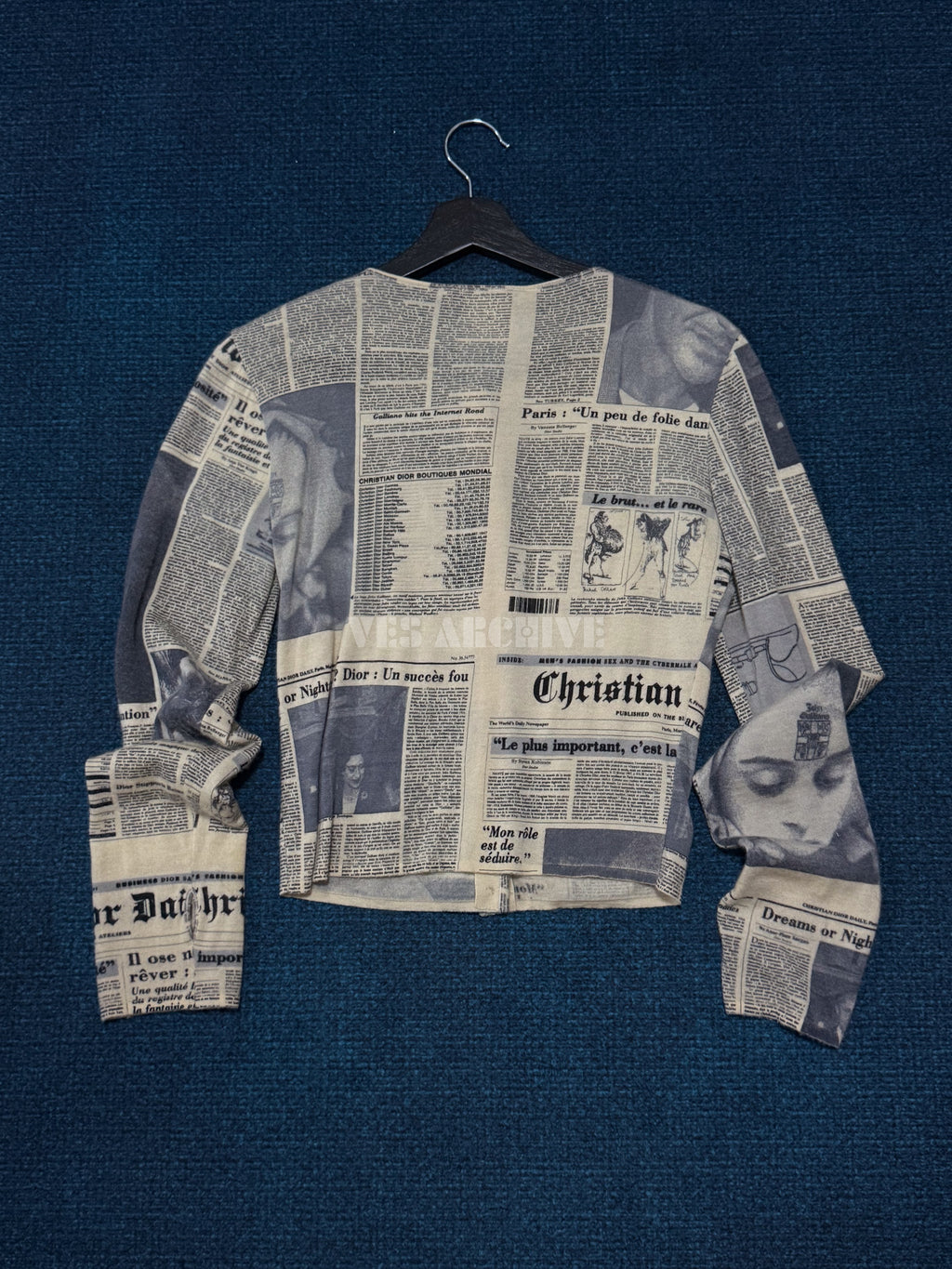 Dior Vintage by John Galliano Newspaper Print Wool Cardigan