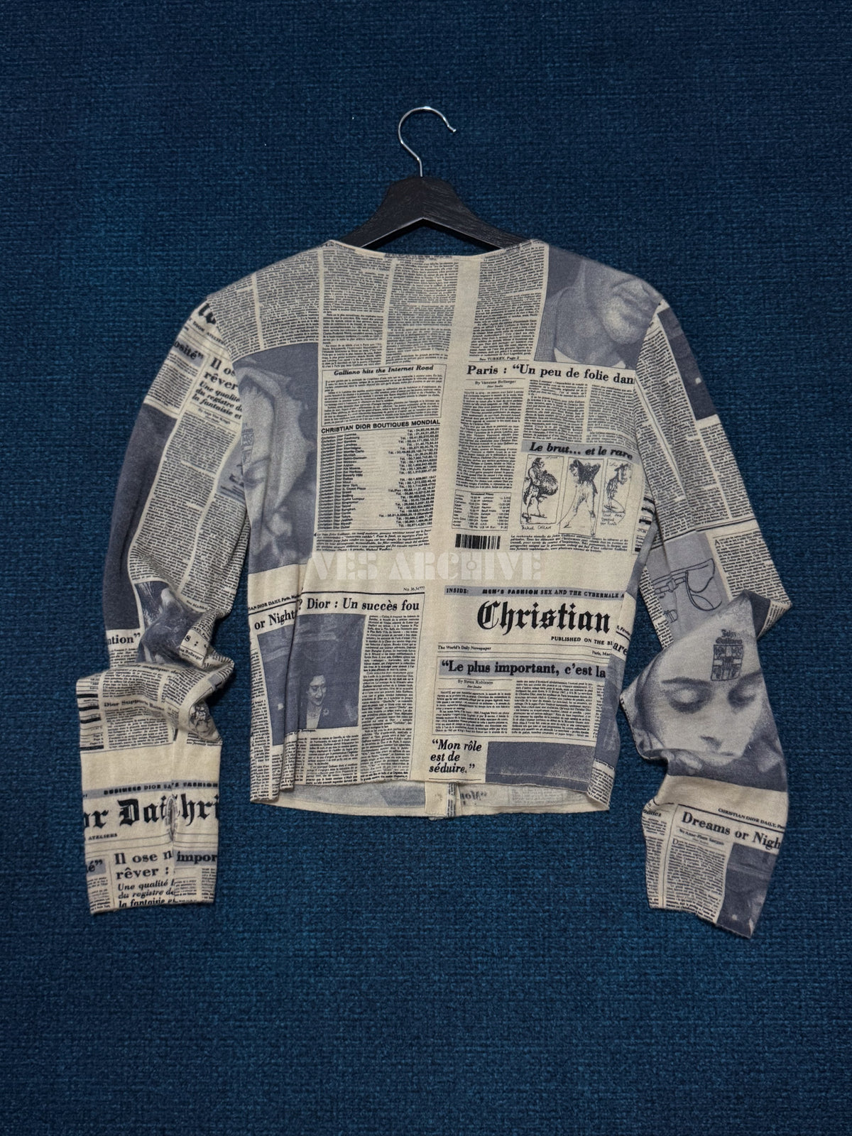 Dior Vintage by John Galliano Newspaper Print Wool Cardigan