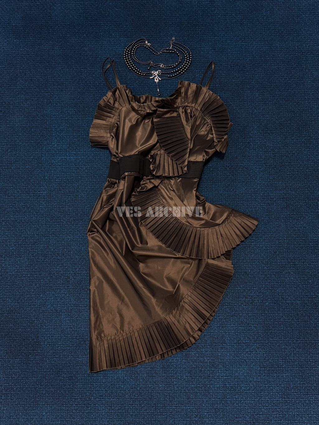 Dior Vintage by John Galliano “Madame Butterfly” Brown Pleated Ruffle Mini Dress