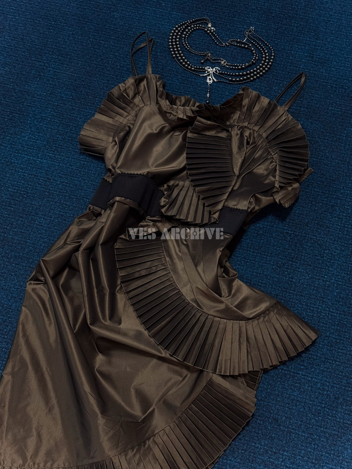 Dior Vintage by John Galliano “Madame Butterfly” Brown Pleated Ruffle Mini Dress