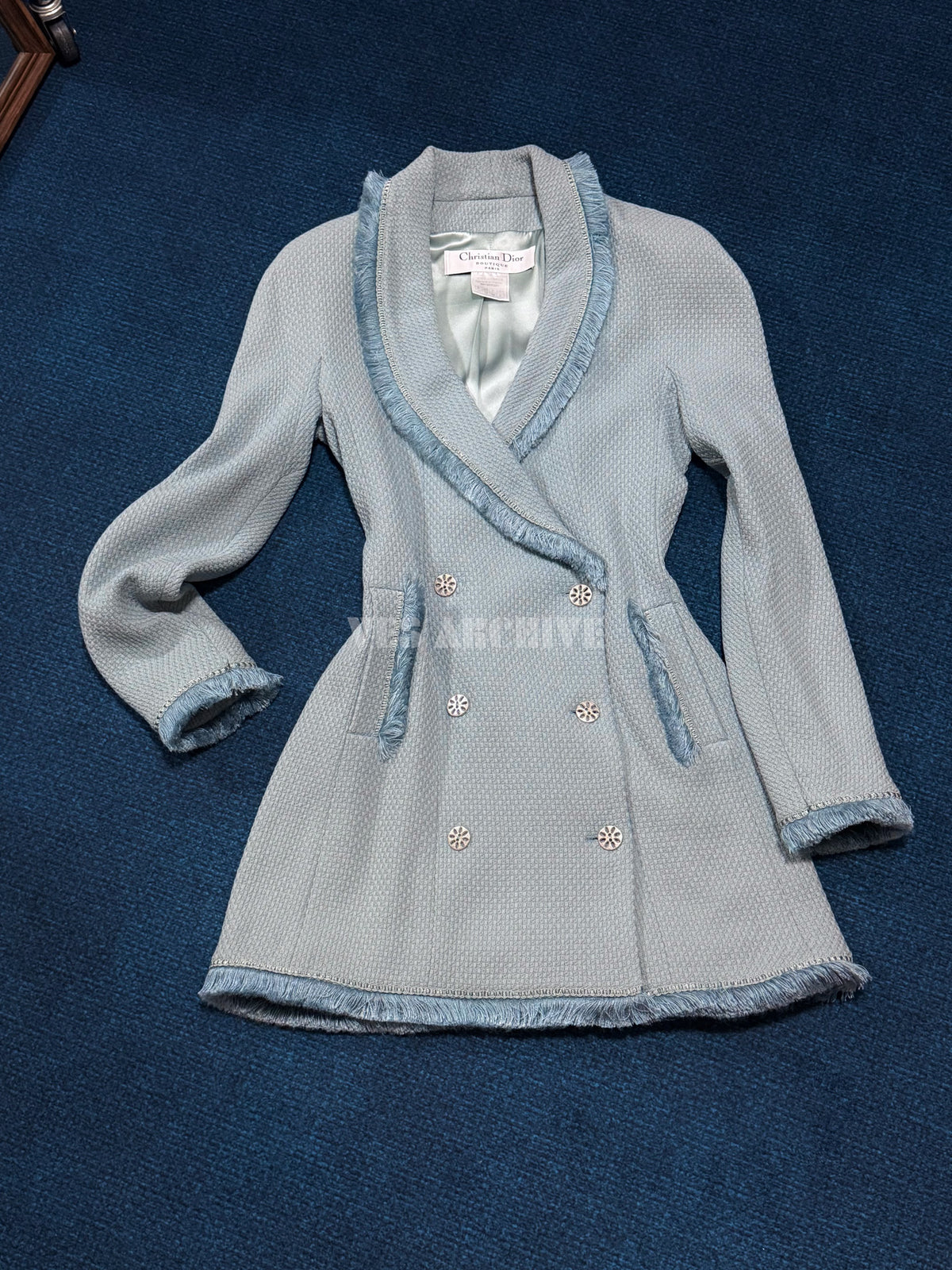 Dior Vintage 1997 Runway Powder Blue Fringed Coat by John Galliano