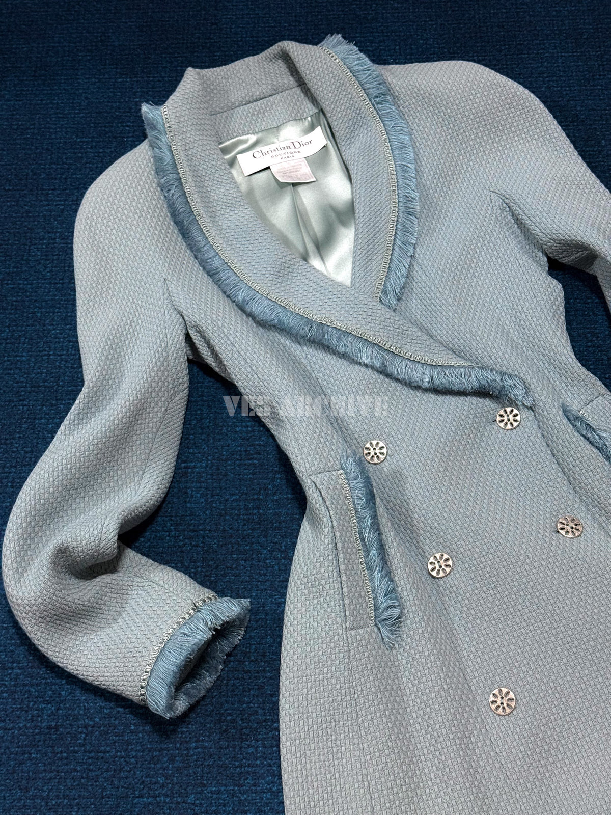 Dior Vintage 1997 Runway Powder Blue Fringed Coat by John Galliano