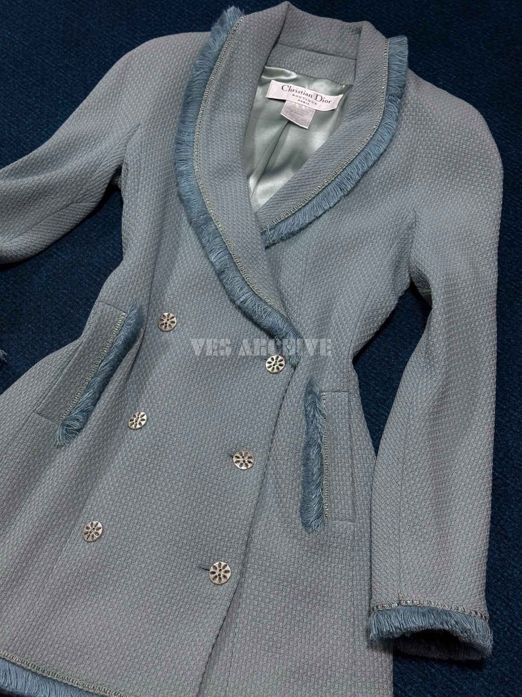 Dior Vintage 1997 Runway Powder Blue Fringed Coat by John Galliano