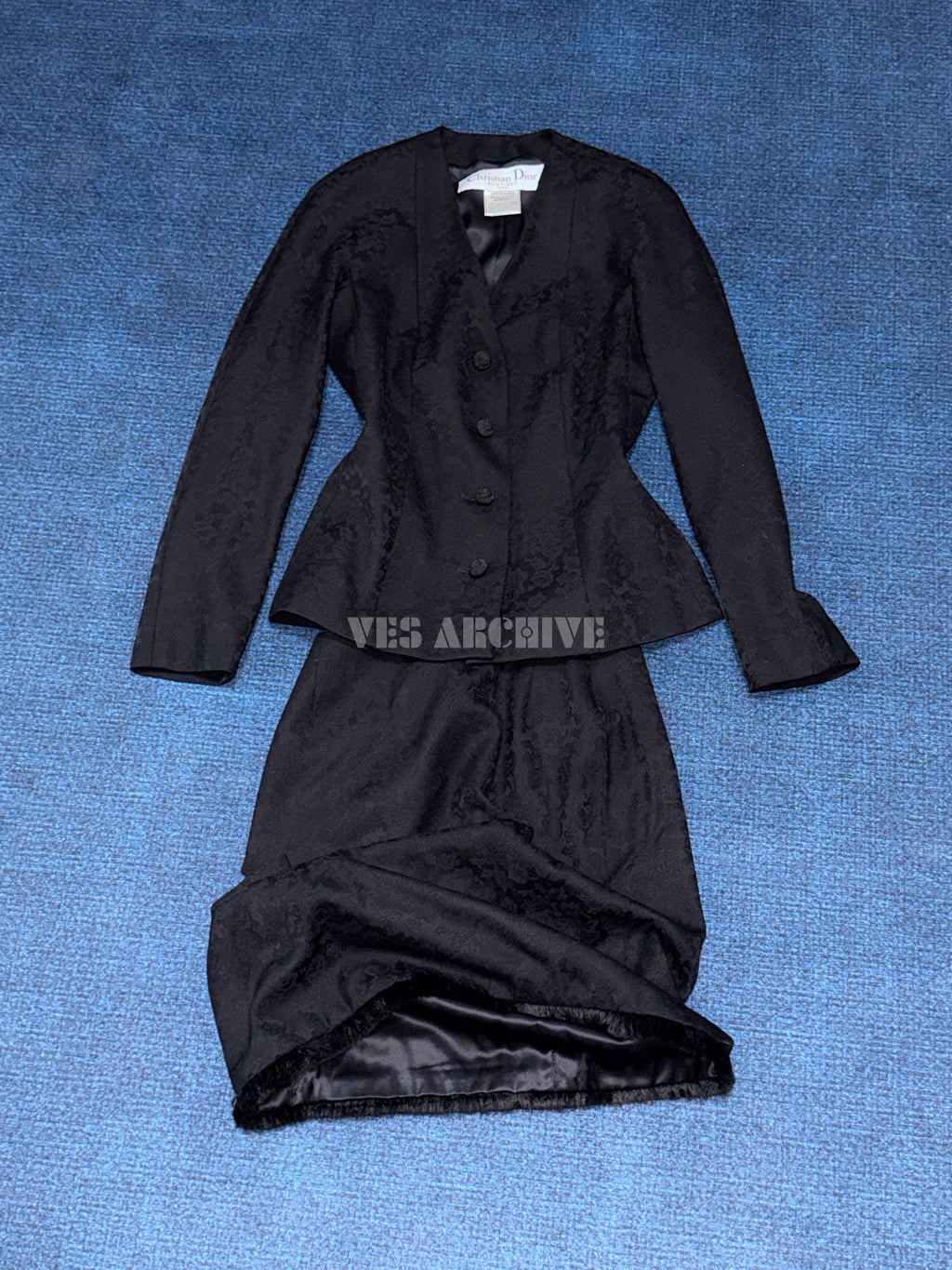 Dior Vintage by John Galliano Black Braided-Trim Blazer & Skirt Set