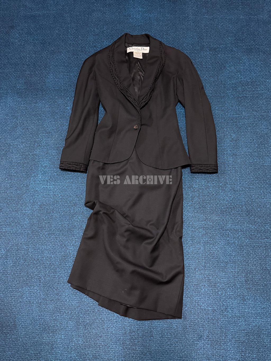 Dior Vintage by John Galliano Black Braided-Trim Blazer & Skirt Set
