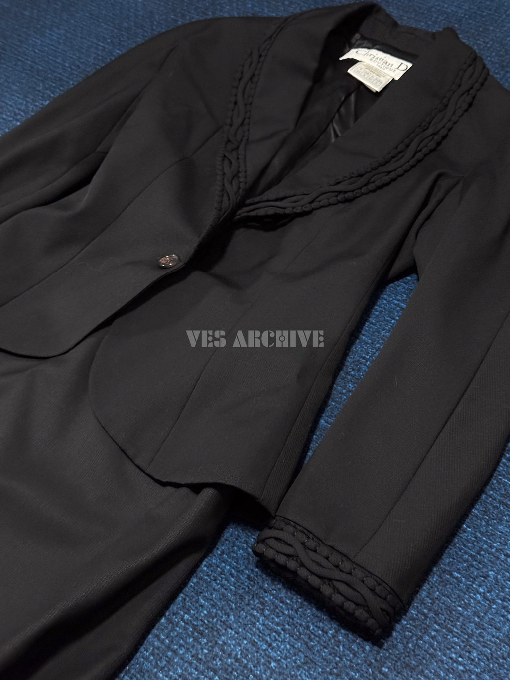 Dior Vintage by John Galliano Black Braided-Trim Blazer & Skirt Set
