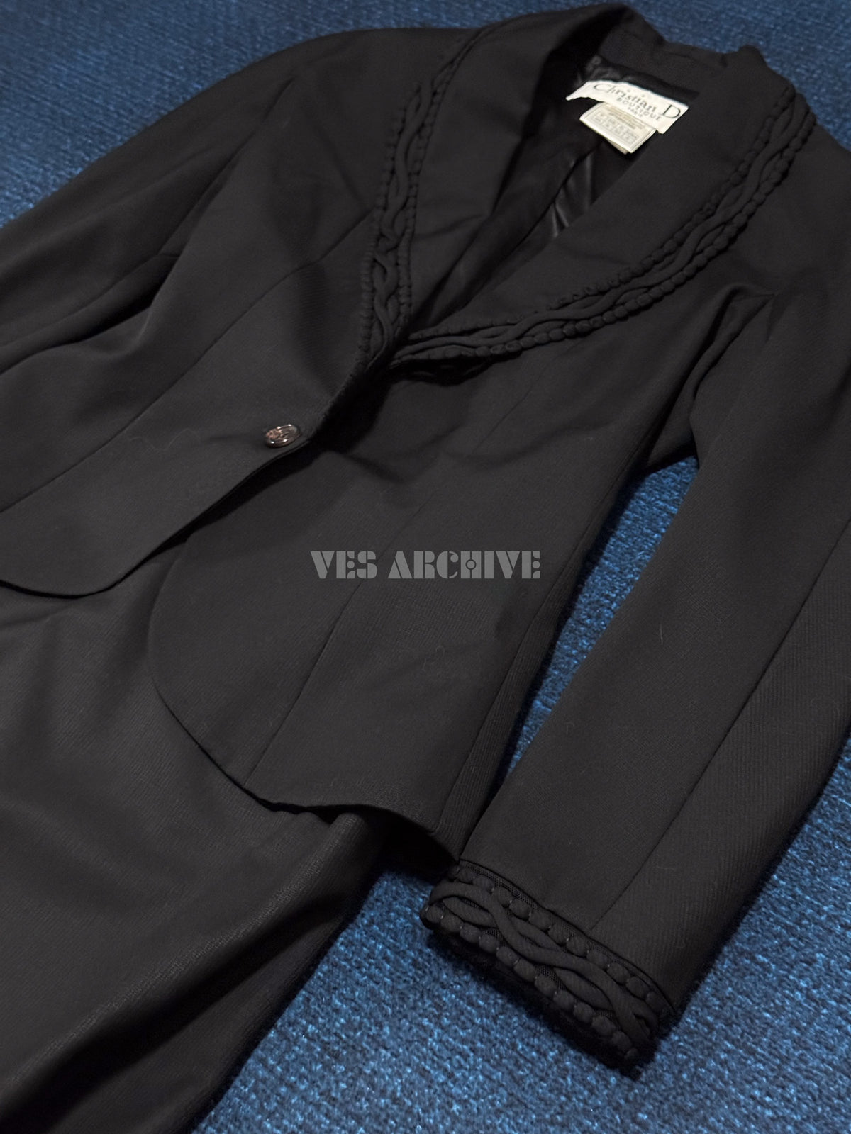 Dior Vintage by John Galliano Black Braided-Trim Blazer & Skirt Set