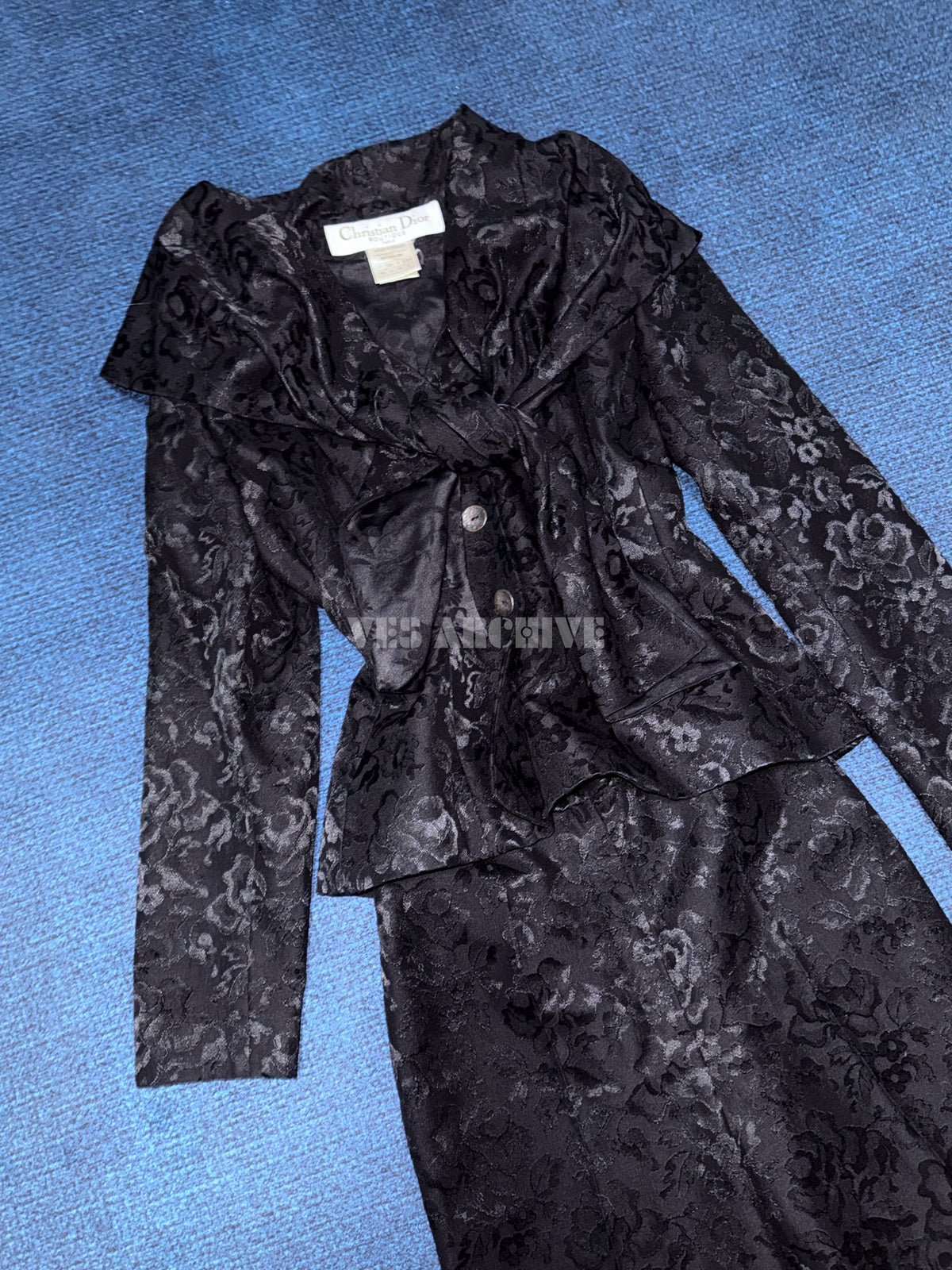 Dior Vintage Spring 1998 Runway Black Burnout Lace Wide-Collar Set by John Galliano
