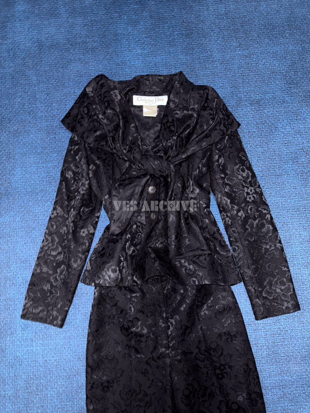Dior Vintage Spring 1998 Runway Black Burnout Lace Wide-Collar Set by John Galliano