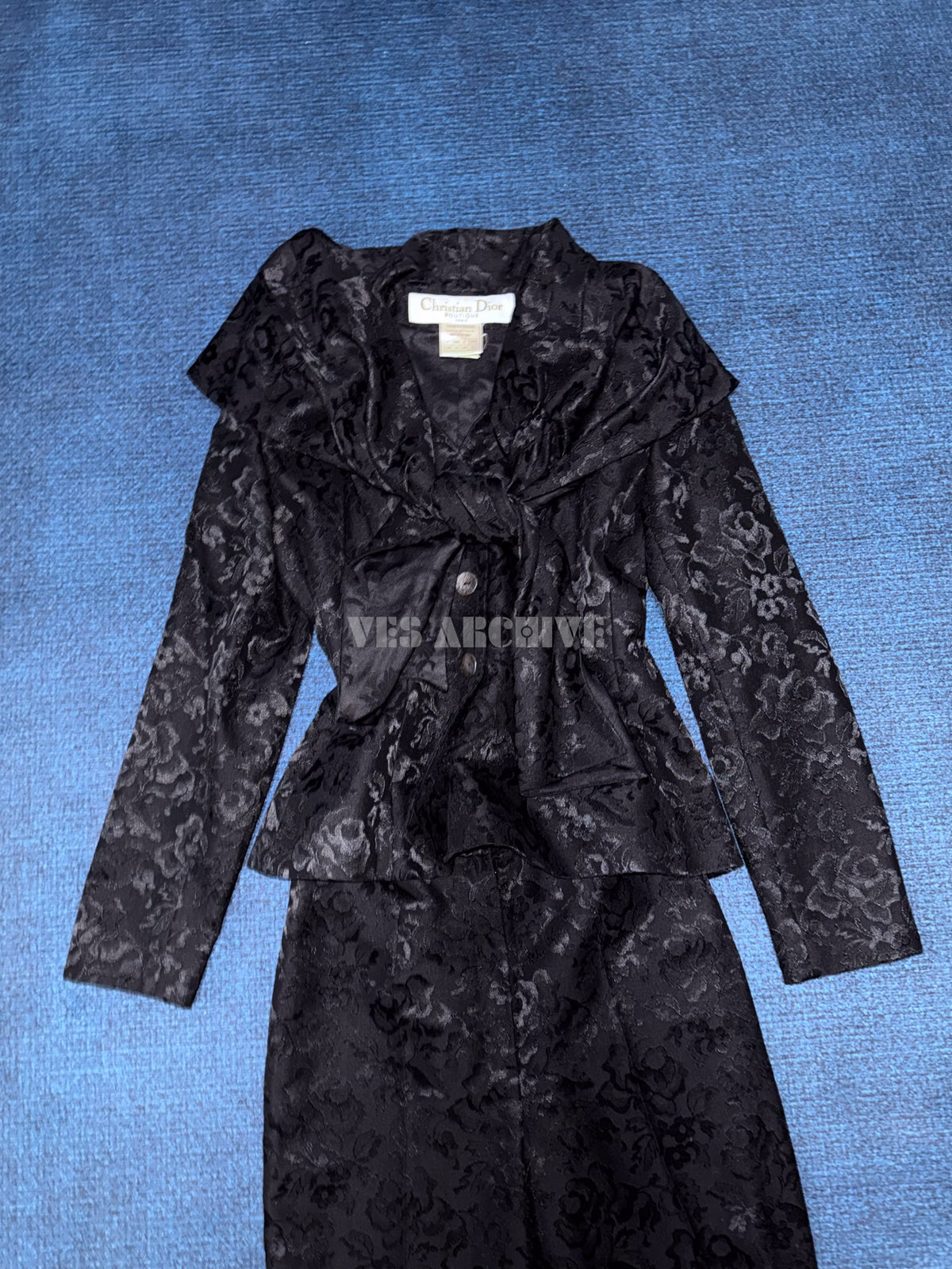 Dior Vintage Spring 1998 Runway Black Burnout Lace Wide-Collar Set by John Galliano