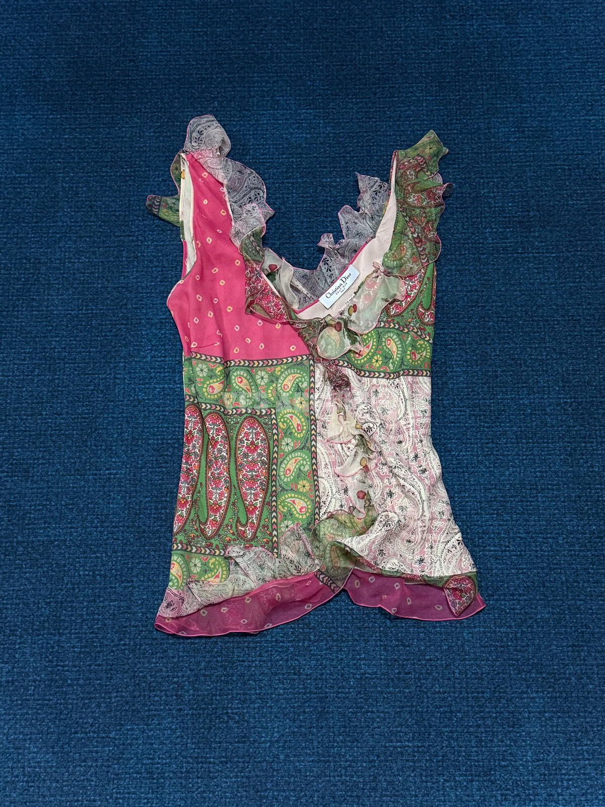 Dior Vintage Runway Peony-Print Silk Boned Corset Top
