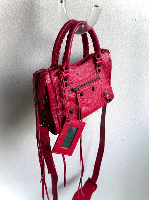 Balenciaga Red Fringe Mini Le City Bag