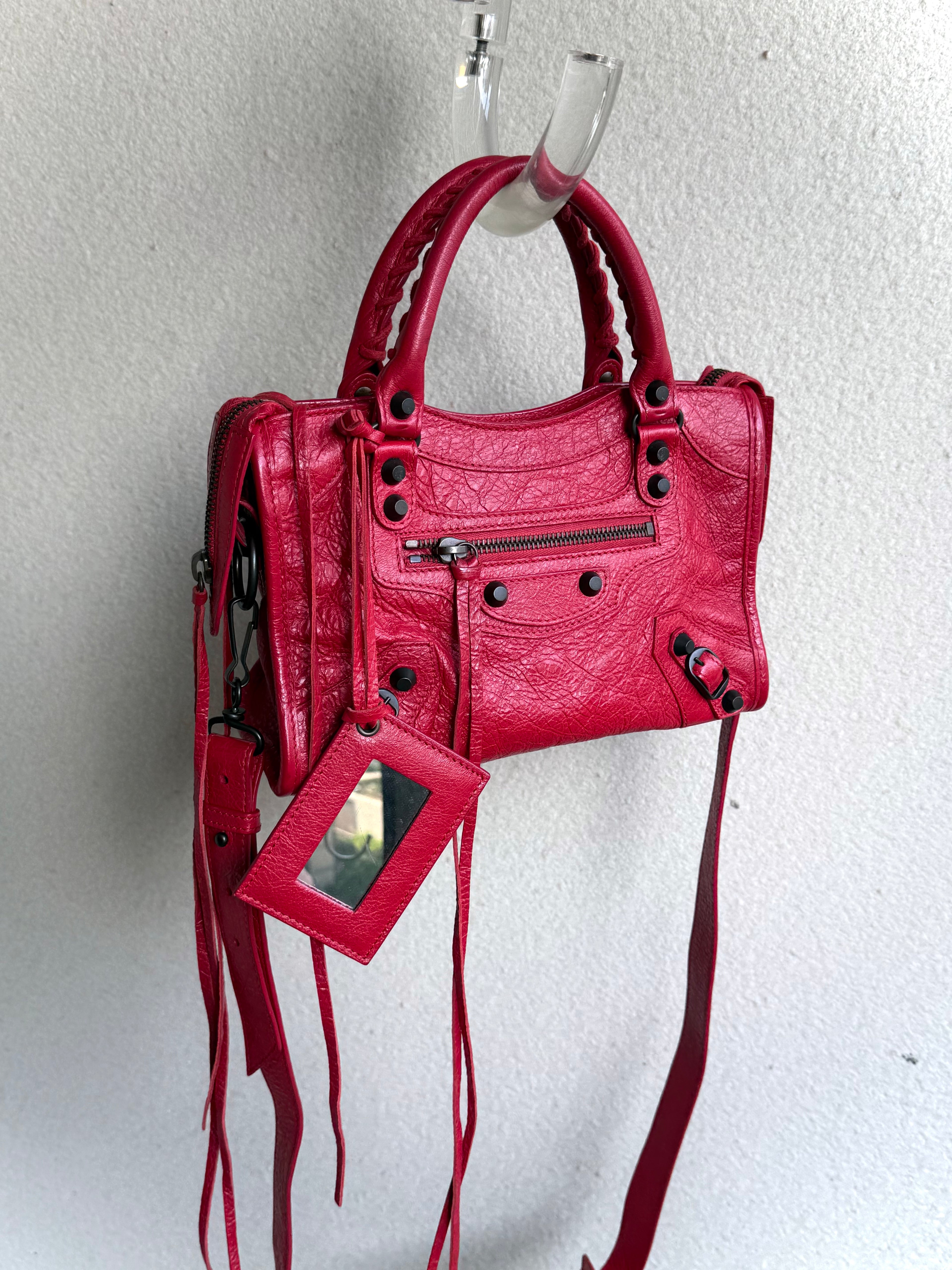 Balenciaga Red Fringe Mini Le City Bag