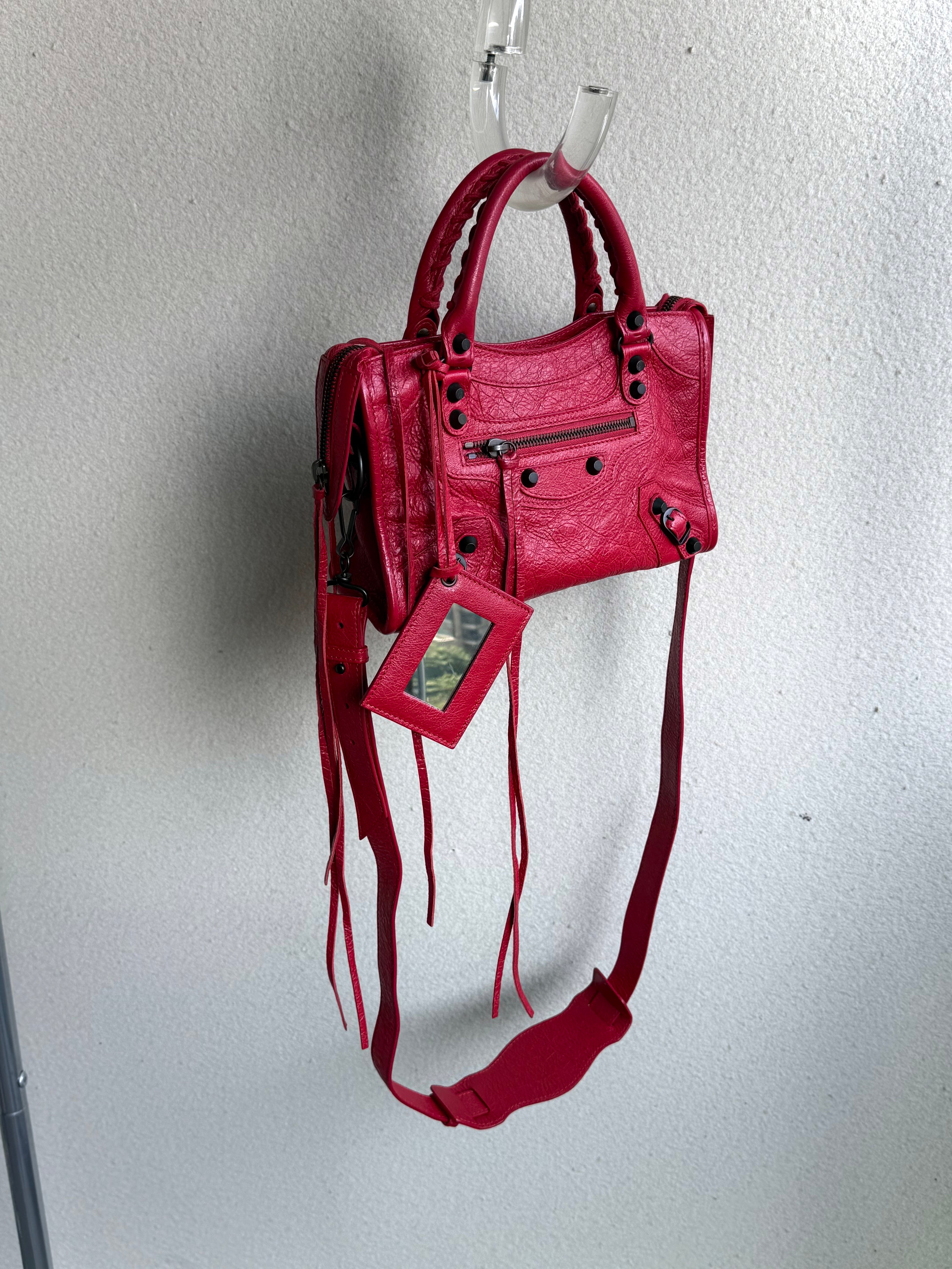 Balenciaga Red Fringe Mini Le City Bag