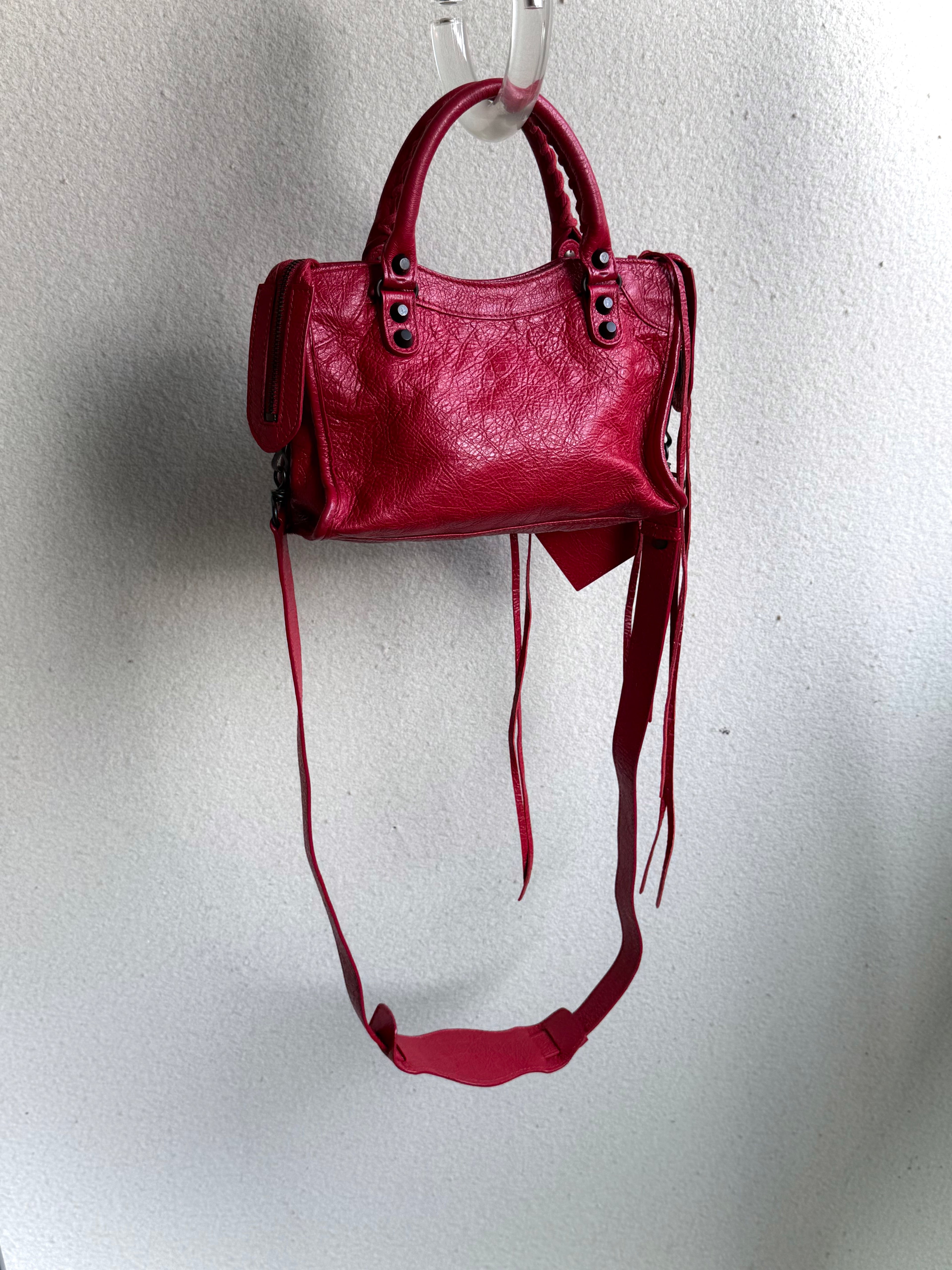 Balenciaga Red Fringe Mini Le City Bag