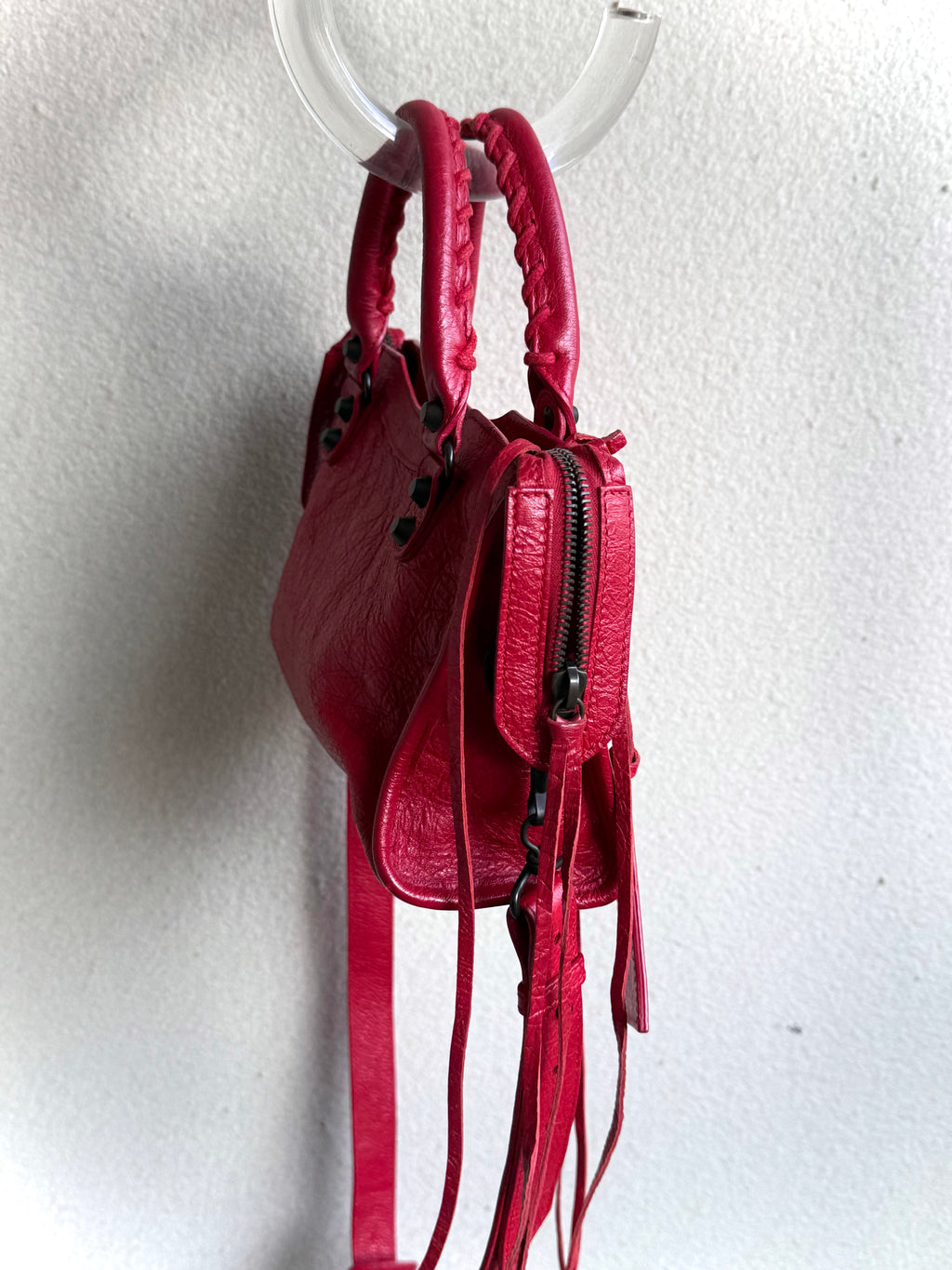 Balenciaga Red Fringe Mini Le City Bag