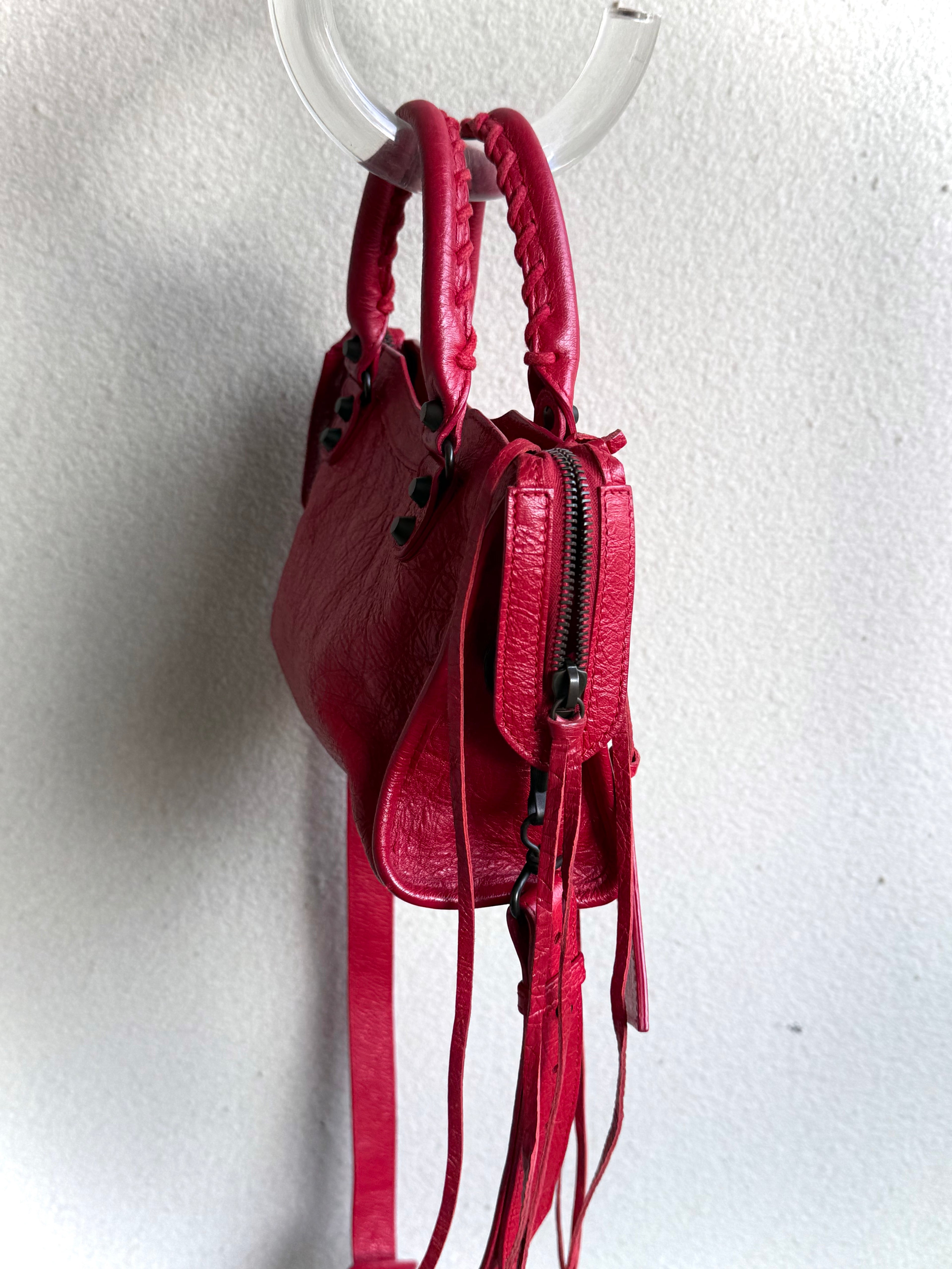Balenciaga Red Fringe Mini Le City Bag