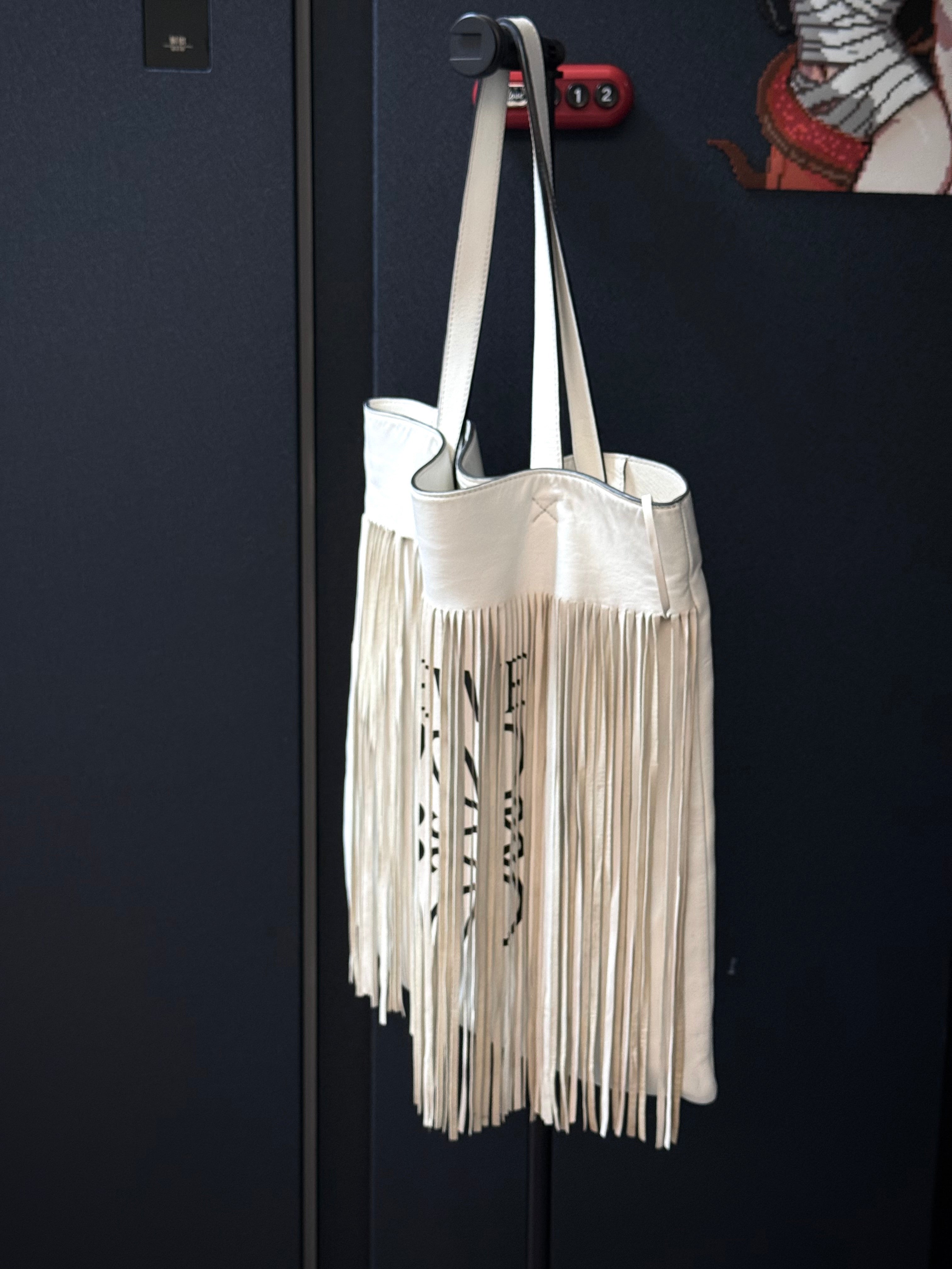 Loewe White Fringe Tote Bag with Inner Pouch