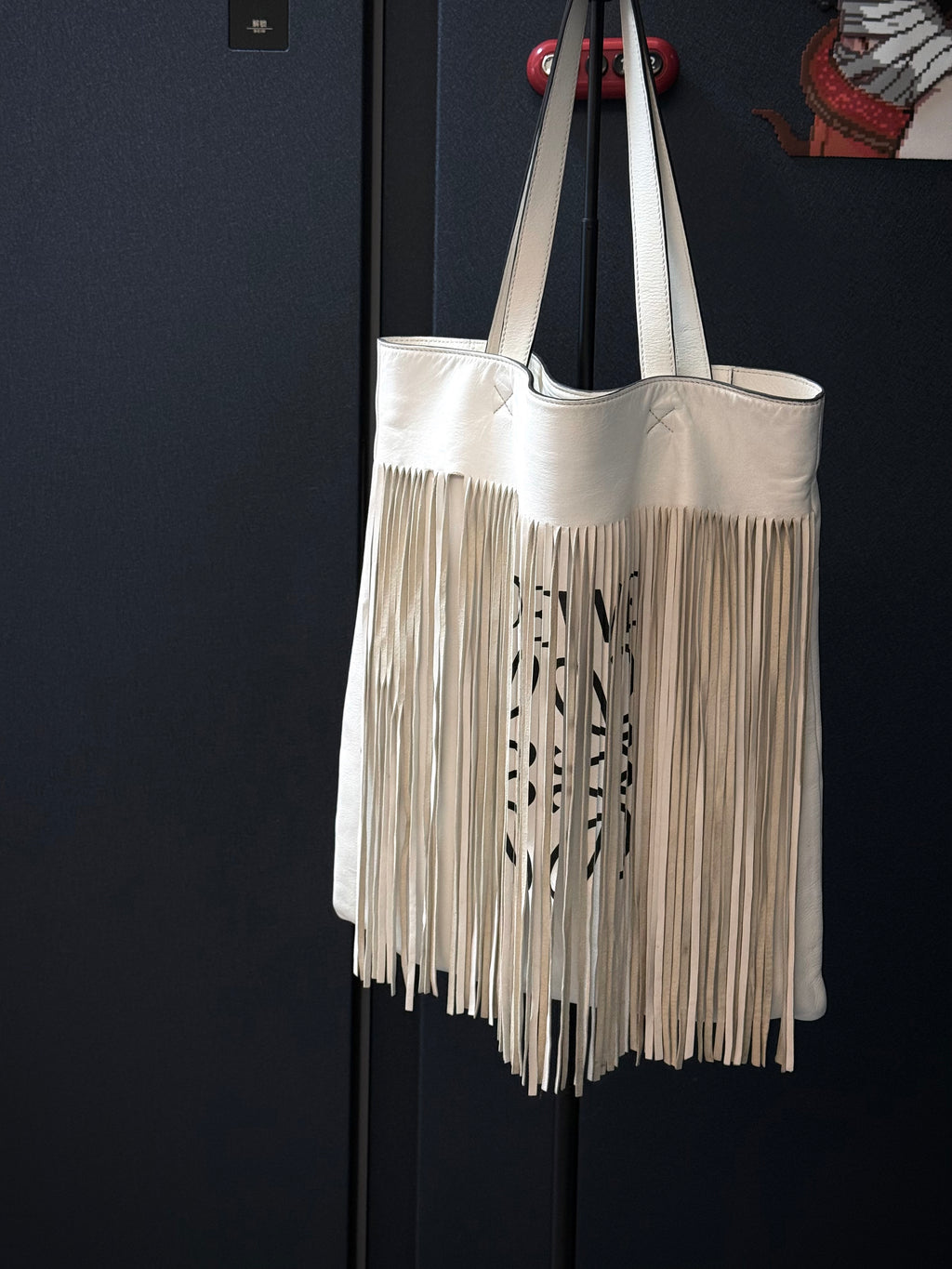 Loewe White Fringe Tote Bag with Inner Pouch